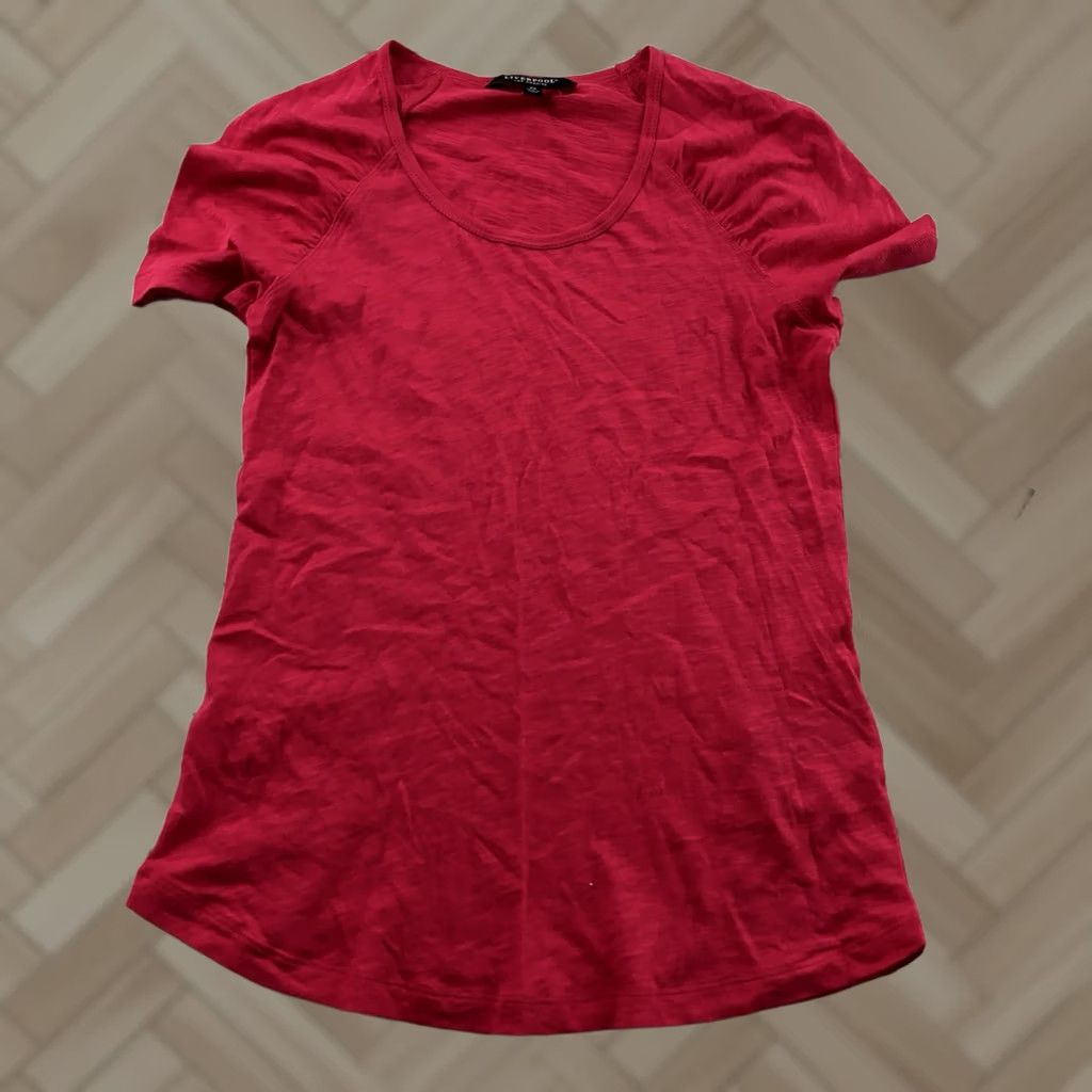 Vintage Liverpool Scoop Neck Short Shirred Sleeve Slub Top Women's XS Red Shirt Size XS / US 0-2 / IT 36-38 - 1 Thumbnail