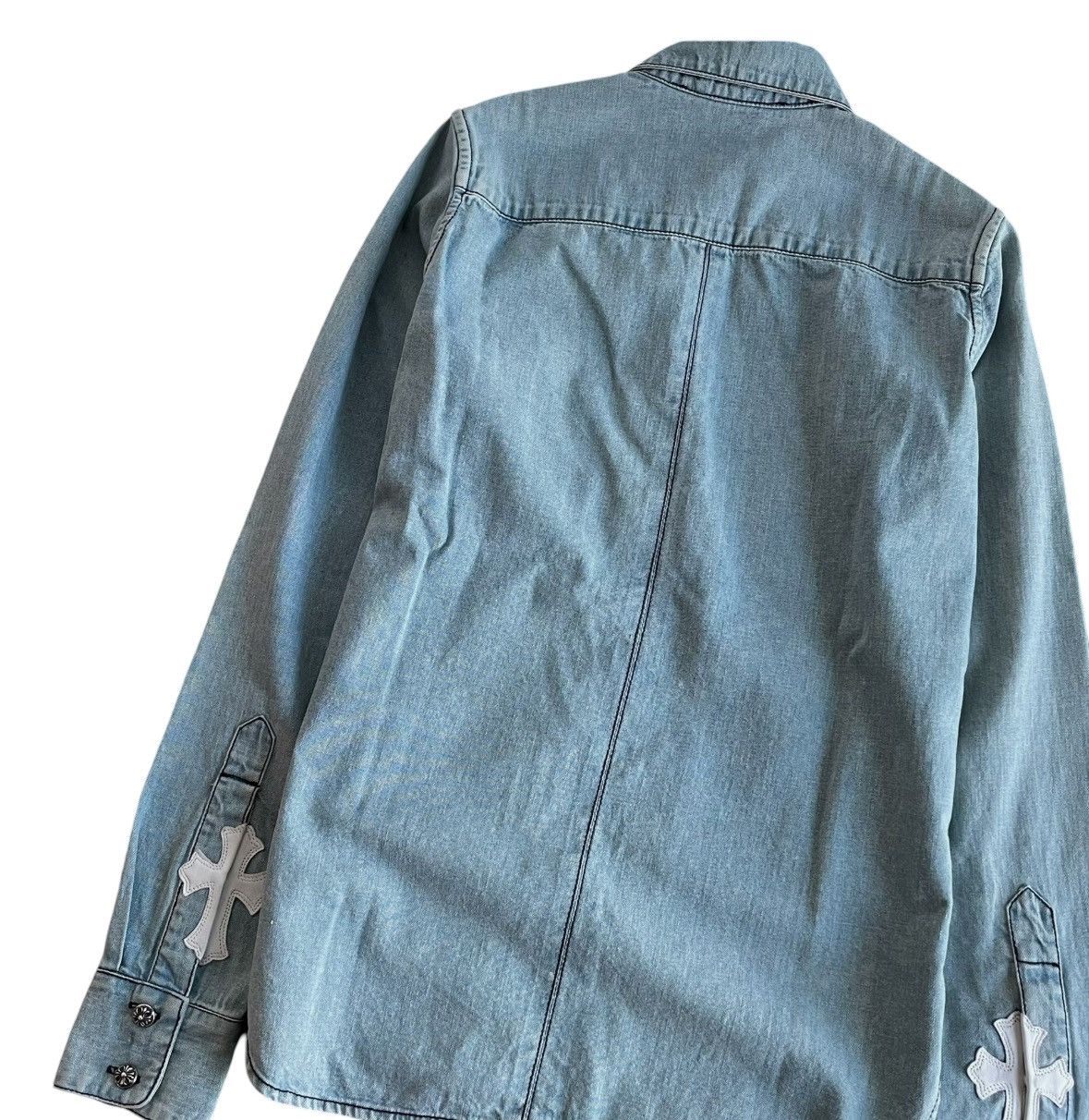Chrome Hearts White leather cross patch denim jacket Size US S / EU 44-46 / 1 - 2 Thumbnail