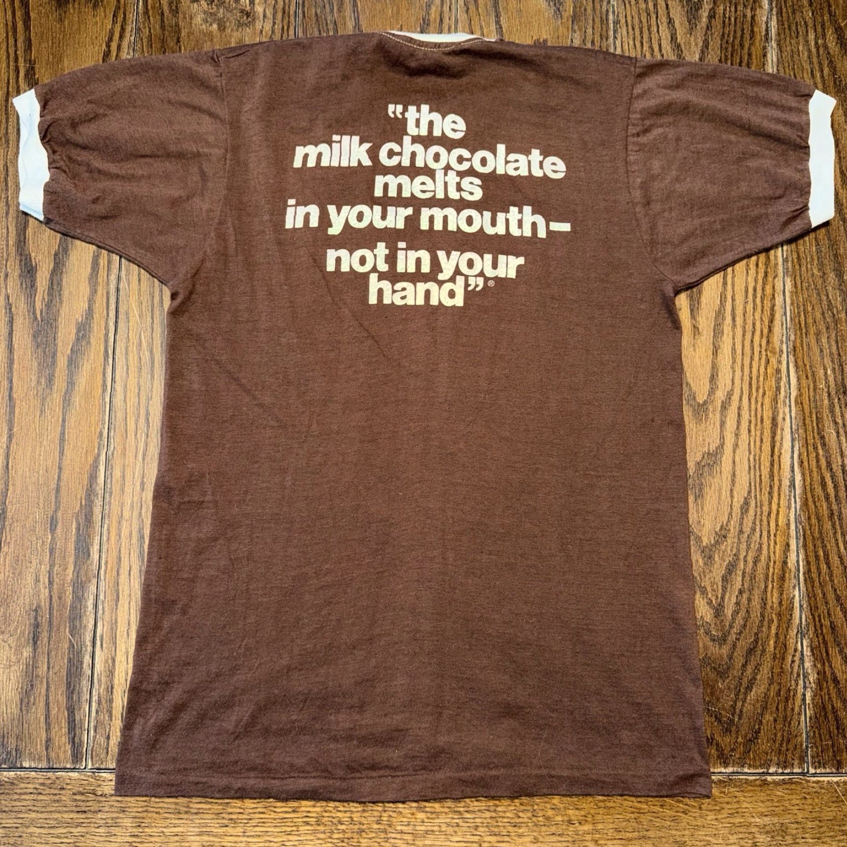 CHOCOOLATE VINTAGE M&M's Shirt Men T-Shirt Crew Neck Short Sleeve Brown 70s Candy Milk Chocolate Melts In Your Mouth Not Hand M&M's Graphic Print Size US M / EU 48-50 / 2 - 6 Thumbnail