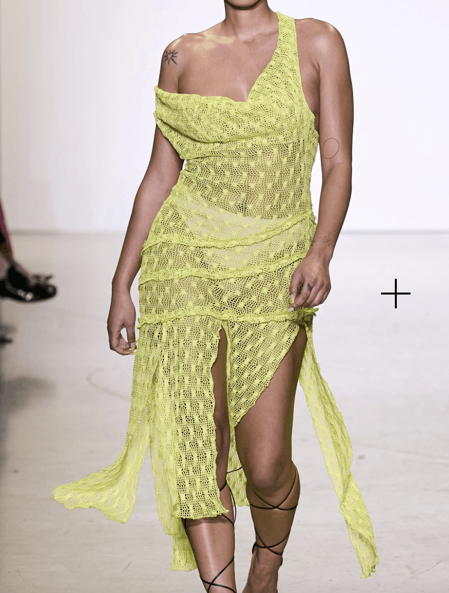 image of Kim Shui Yellow Crochet Drape Neck Dress in Neon Yellow, Women's (Size Medium)