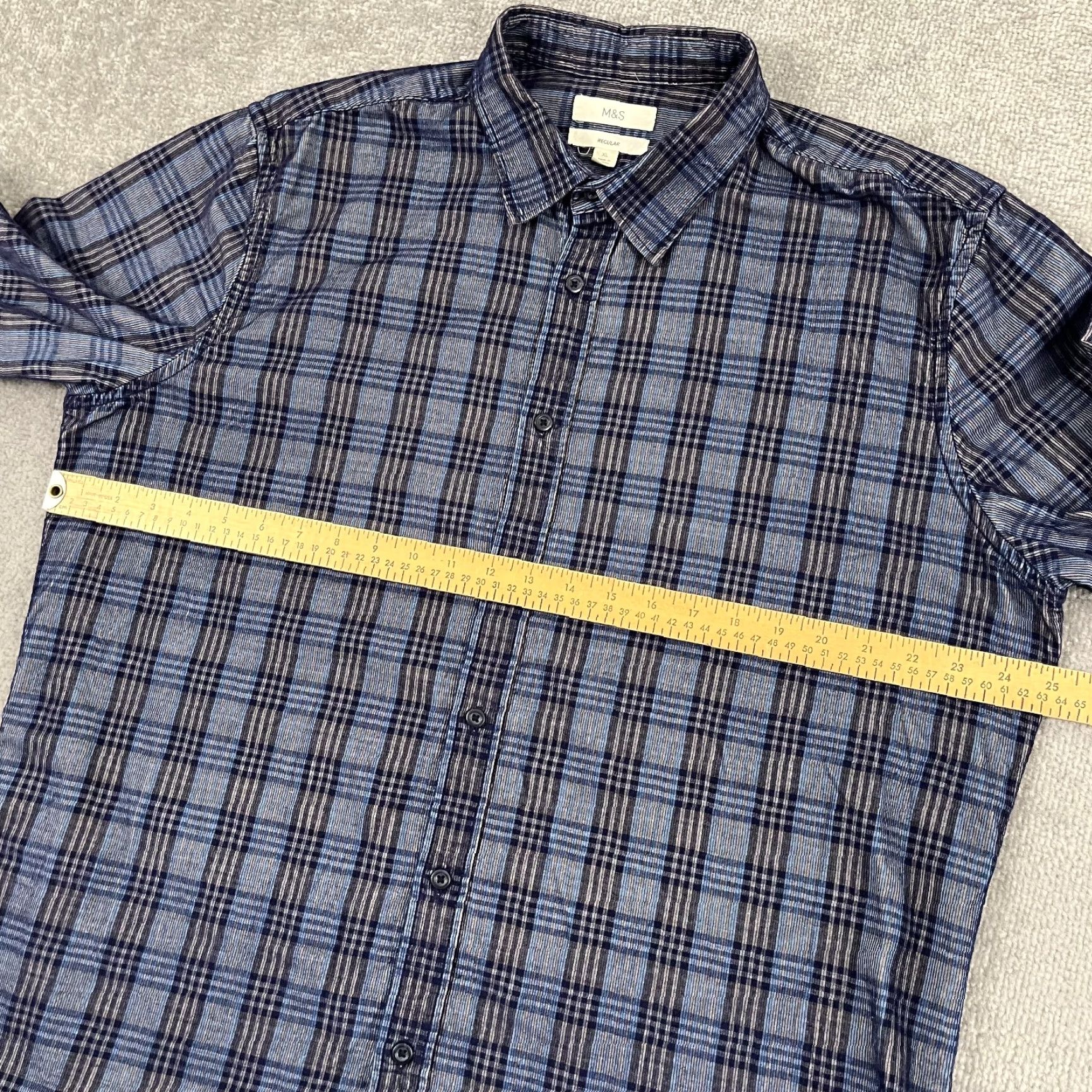 Marks & Spencer M&S Marks & Spencer Shirt Mens XL Blue Plaid Corduroy Cord Lightweight Button Up Size US XL / EU 56 / 4 - 5 Thumbnail