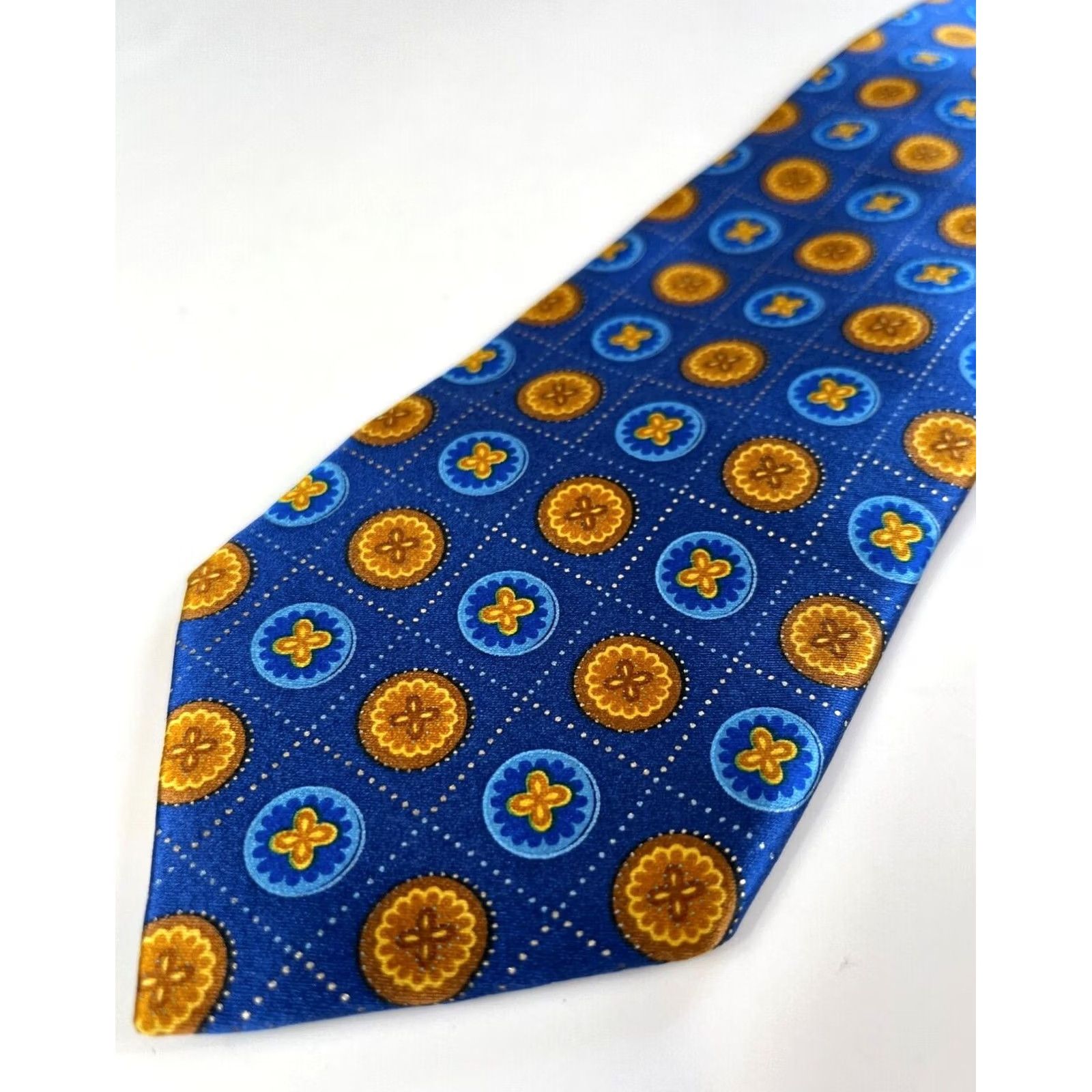 Ermenegildo Zegna VINTAGE Ermenegildo Zegna Luxury Silk Tie Disegno Esclusivo Made in Italy Blue Geometric 100% Silk 59.25" 3 3/8" Men Tie Size ONE SIZE - 4 Thumbnail