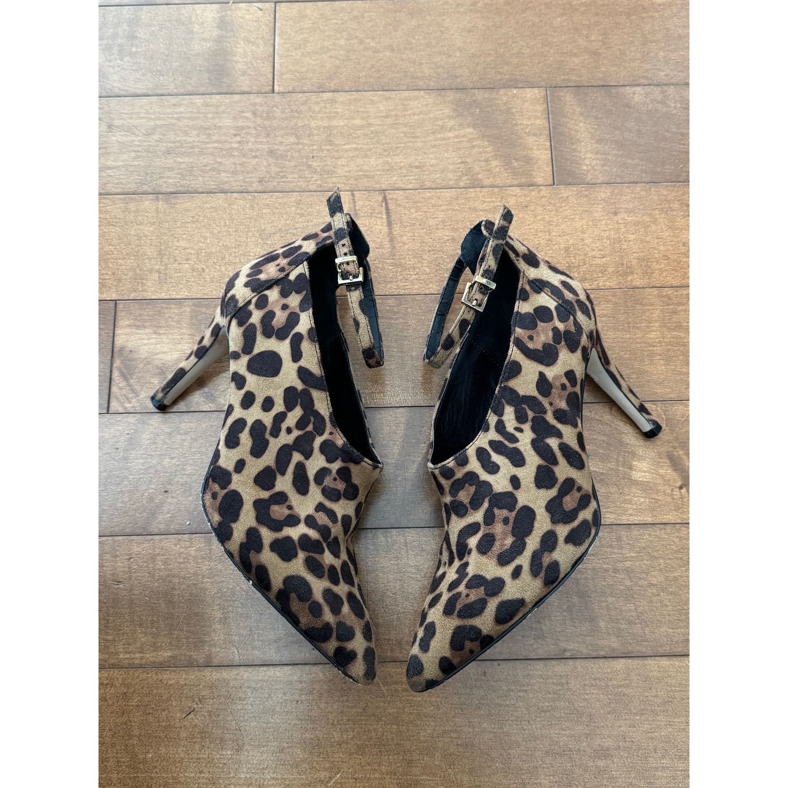 Asos Leopard print ankle straps, stiletto heel low cut booties 5 Size US 5 / IT 35 - 25 Thumbnail