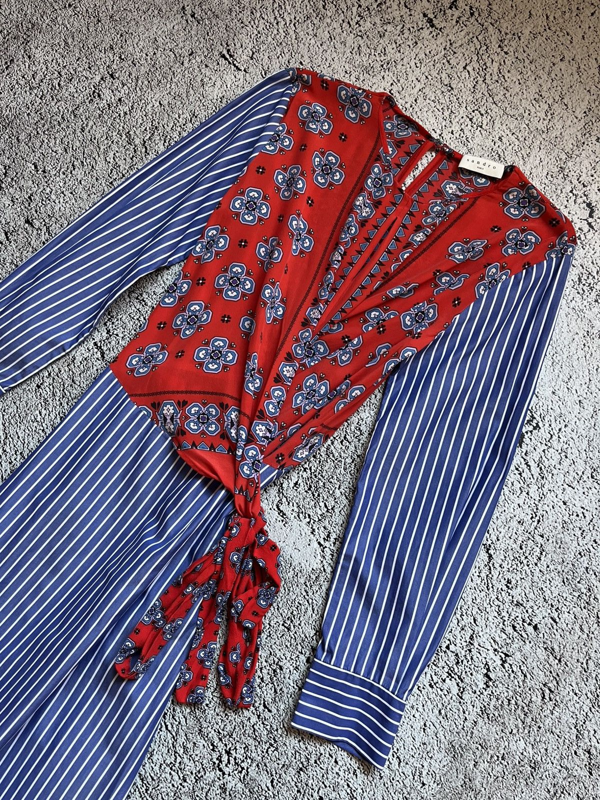 Sandro Sandro Paris Striped Floral Wrap Dress Size 36 Size S / US 4 / IT 40 - 3 Thumbnail