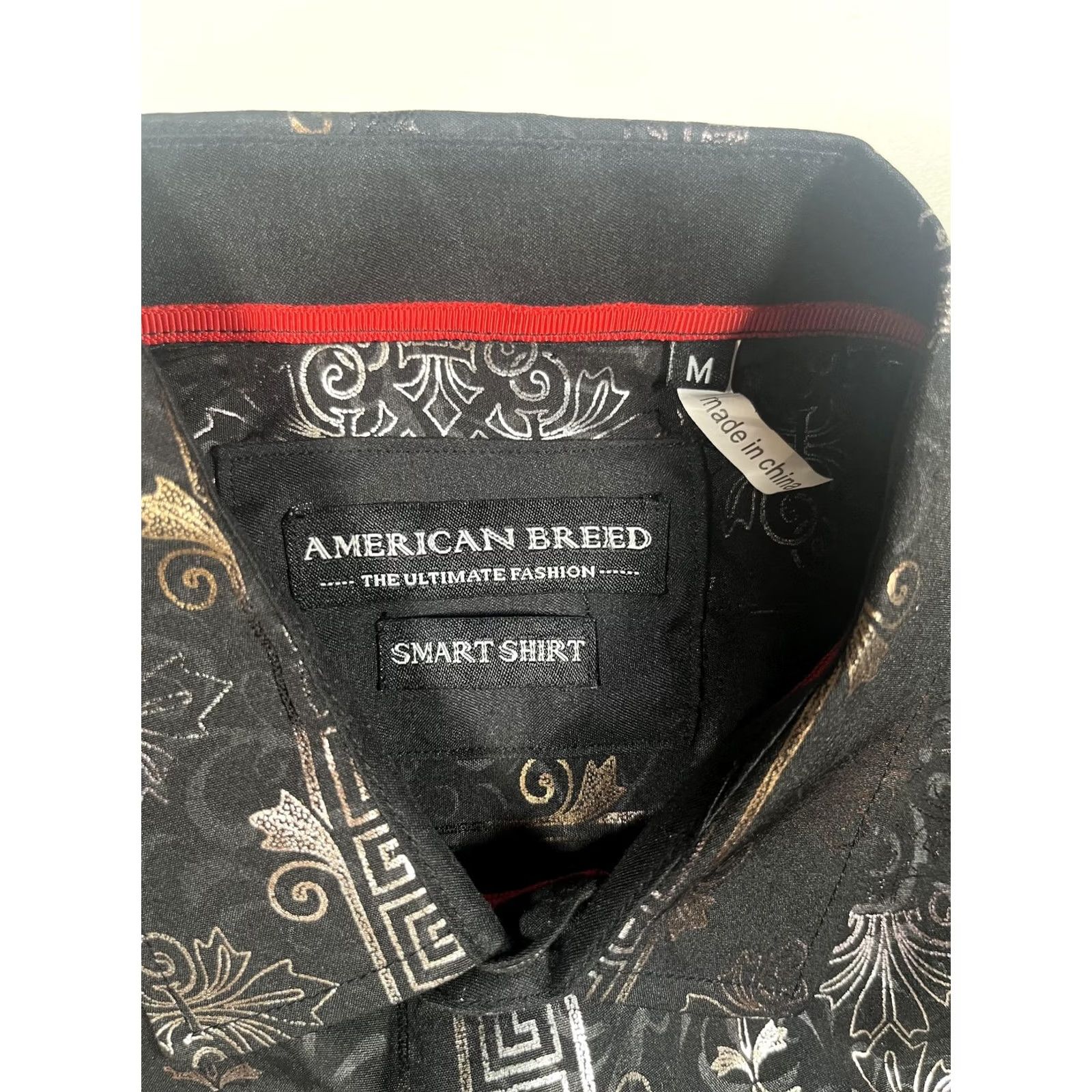 Vintage American Breed Shirt Mens Medium Black Gold Pattern Dress Shirt TRFO-17 Size US M / EU 48-50 / 2 - 3 Thumbnail