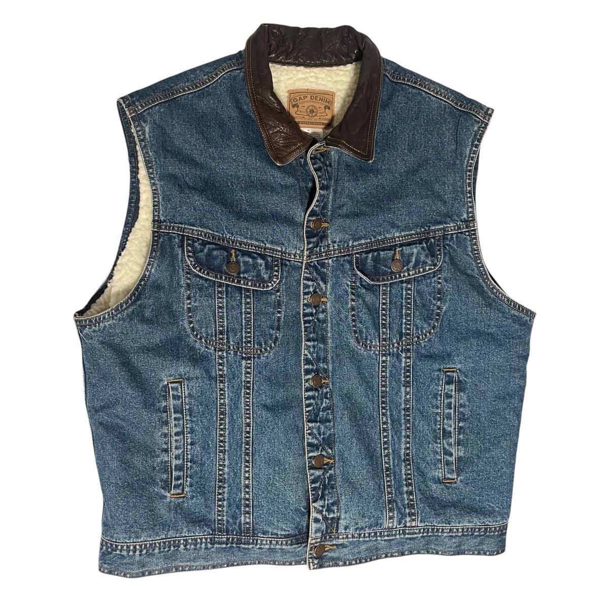 Gap GAP Denim Sherpa Trucker Vest Leather Trim Size XL Size US XL / EU 56 / 4 - 1 Thumbnail