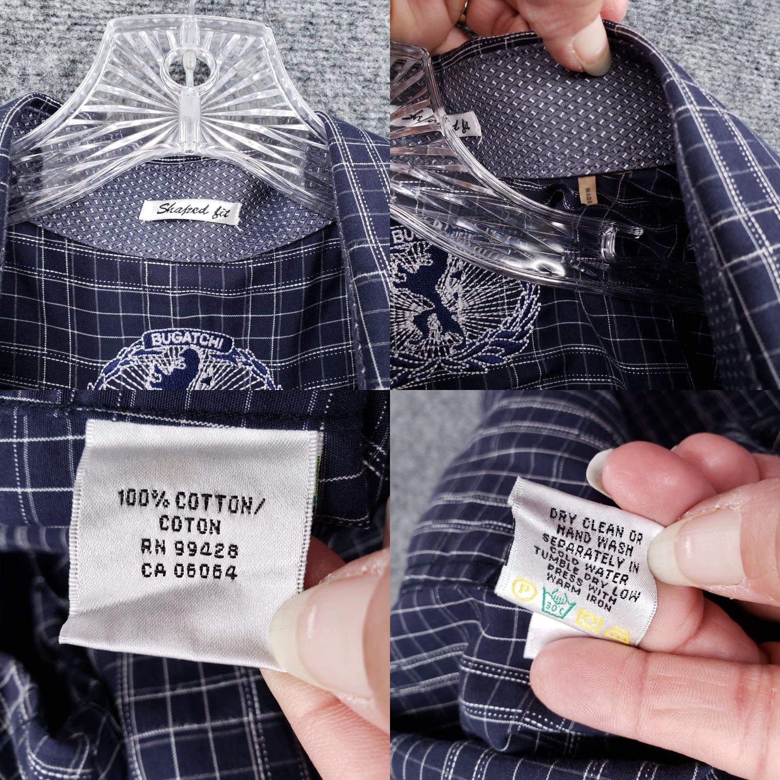 BUGATCHI BUGATCHI Shirt Mens XL Blue Plaid Button-Up Long Sleeve Shaped Fit Size US XL / EU 56 / 4 - 8 Thumbnail