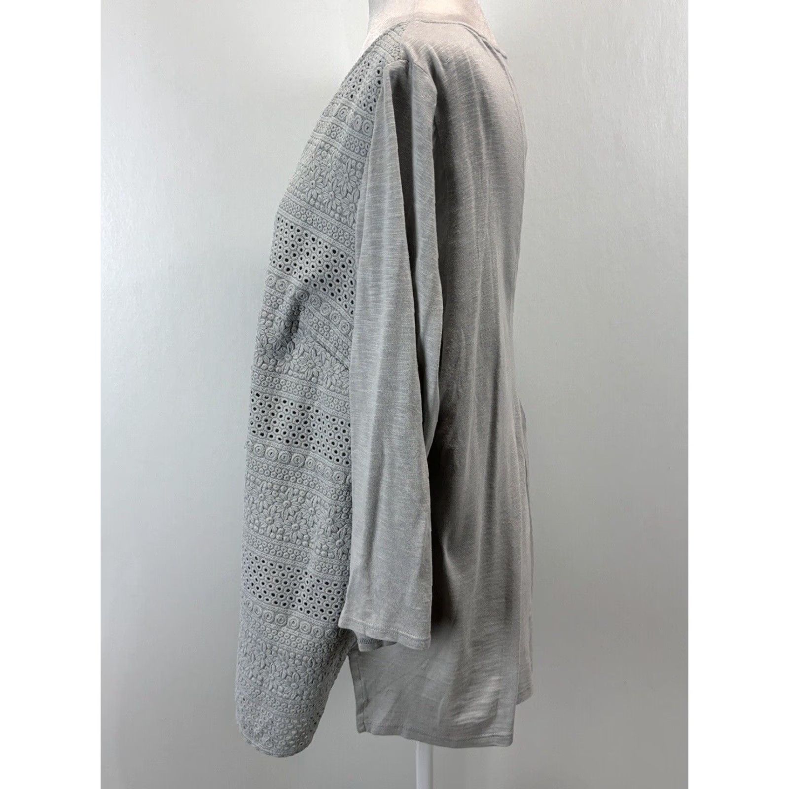 J. Jill J. Jill Tunic Top Shirt Gray Pleated 3/4 Sleeve Women's Large Cotton Blend Knit Size L / US 10 / IT 46 - 2 Thumbnail