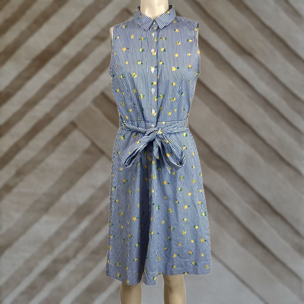 J.Crew J.CREW Women's 8 Button-Up Belted Dress BLUE/WHITE Stripe Size M / US 6-8 / IT 42-44 - 1 Thumbnail