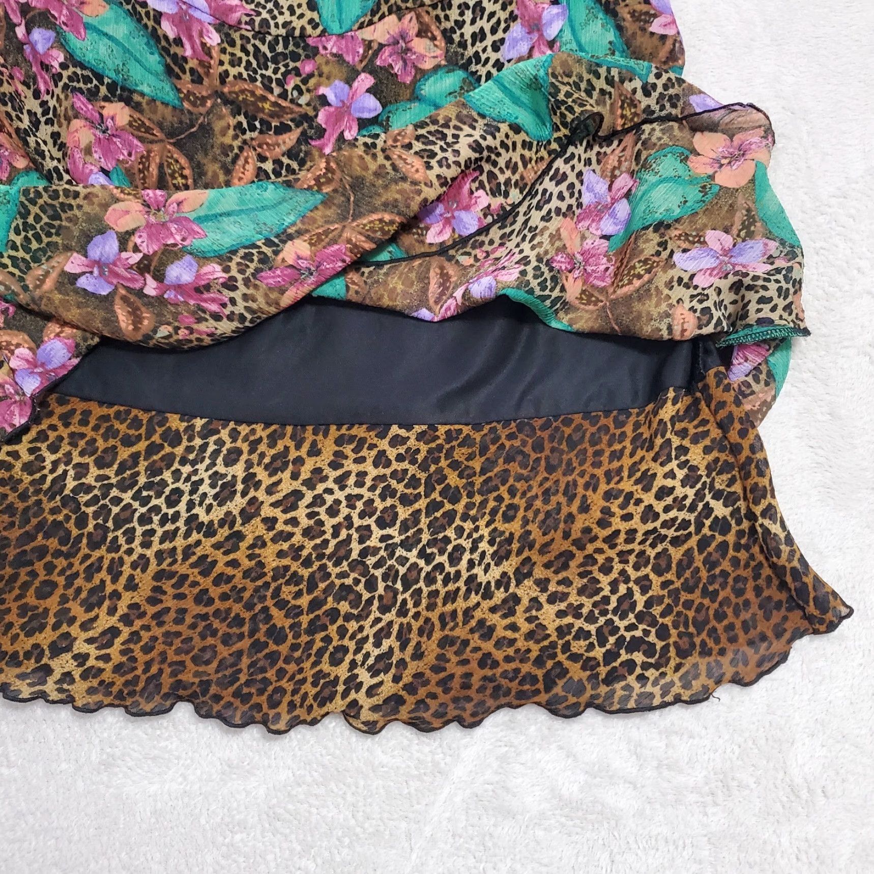 Vintage RQT Skirt Women L Brown Animal Tropical Floral Print A-Line Side Zip Lined FLAW Size 36" / US 14 / IT 50 - 5 Thumbnail