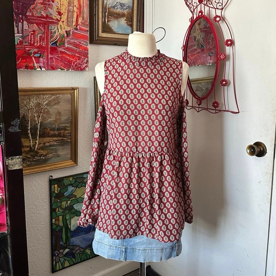 Other bobeau red cream bohemian cold shoulder turtleneck blouse Size S / US 4 / IT 40 - 1 Thumbnail