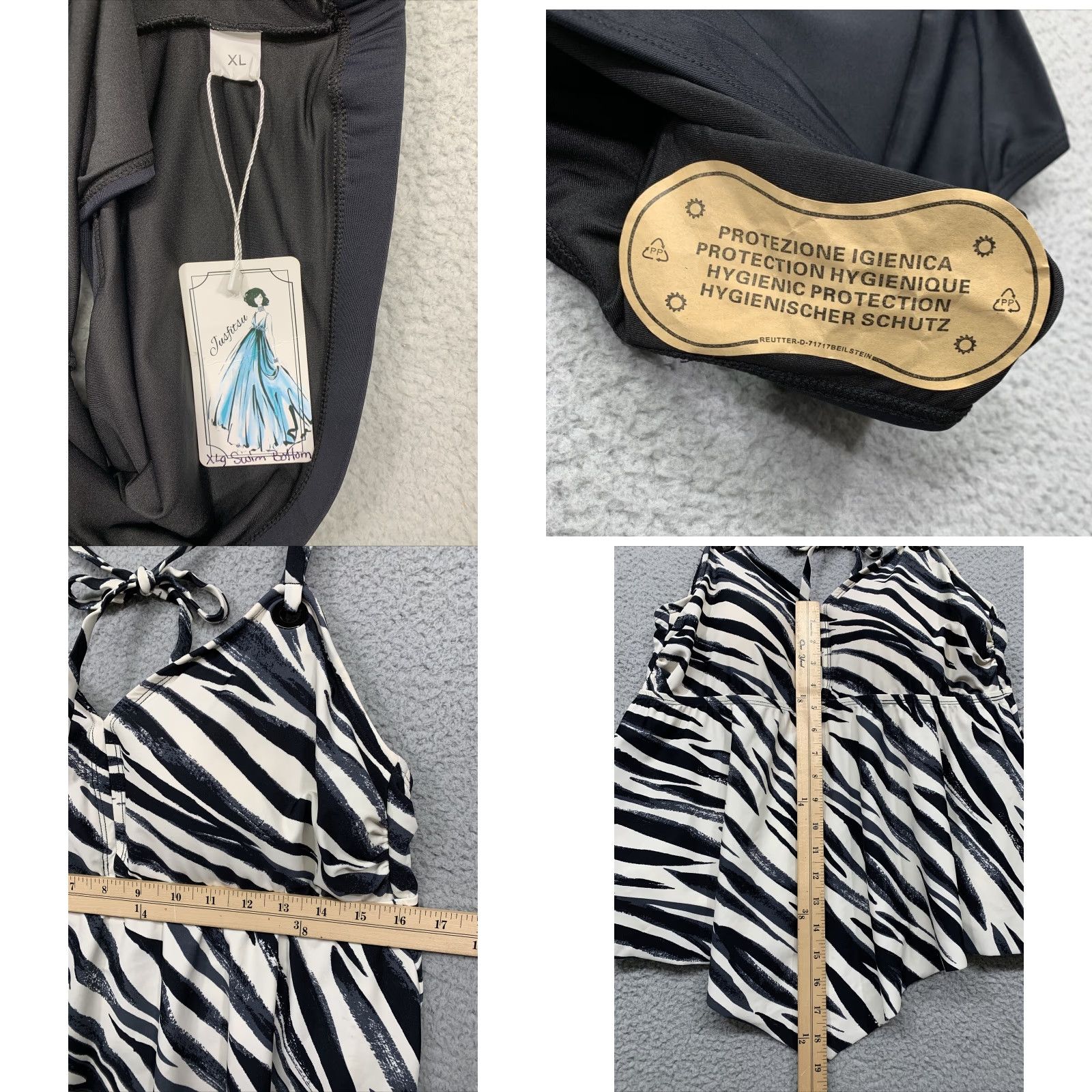 Vintage Kona Sol Swimsuit Zebra Print Top Solid Black Bottoms 16W XL Women Two Piece Sizing Sz 16W XL Product? Size XXL / US 16-18 / IT 52-54 - 8 Thumbnail