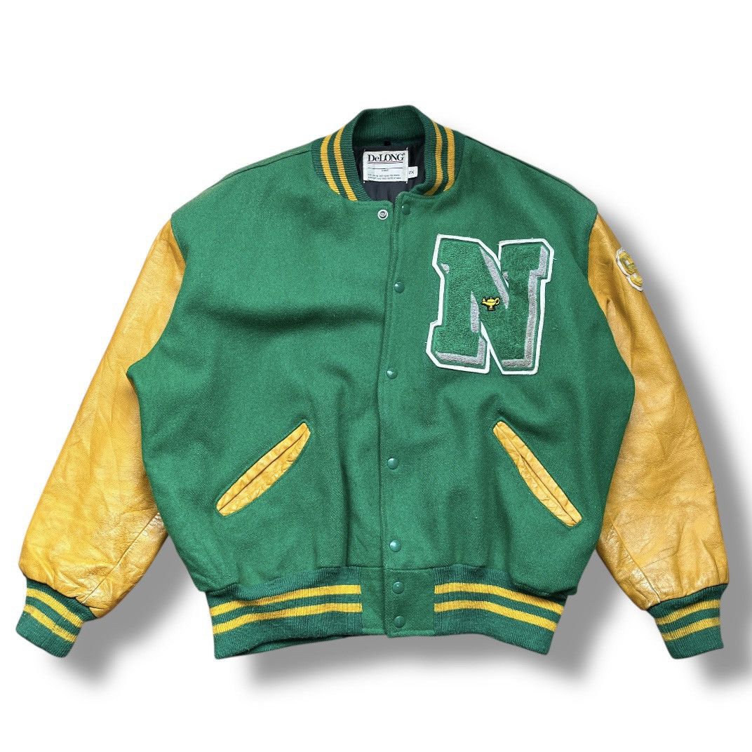 Delong VINTAGE DELONG DISTRESSED VARSITY LEATHER JACKET VAN FLEEREN Size US XXL / EU 58 / 5 - 4 Thumbnail
