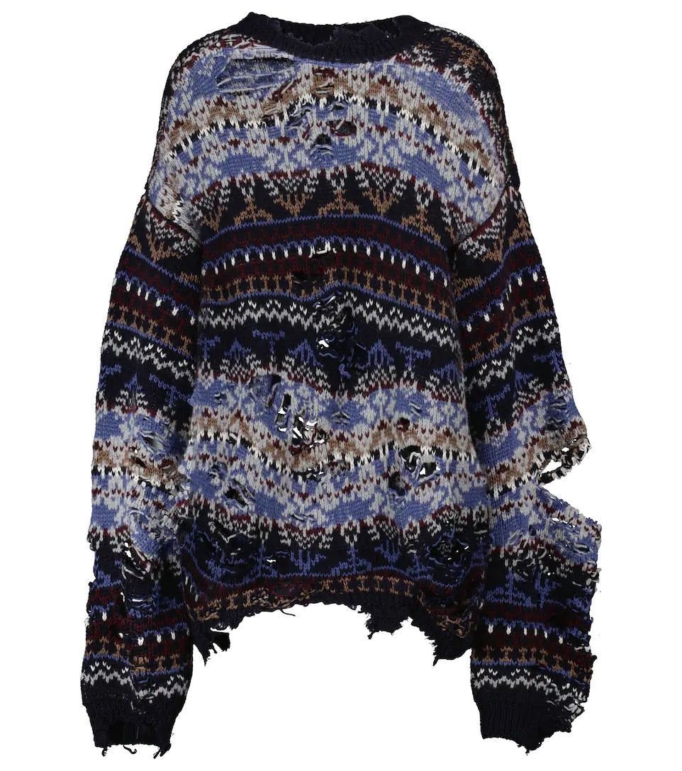Balenciaga Afterworld Fair Isle Destroyed Knit Sweater Size US XS / EU 42 / 0 - 1 Thumbnail