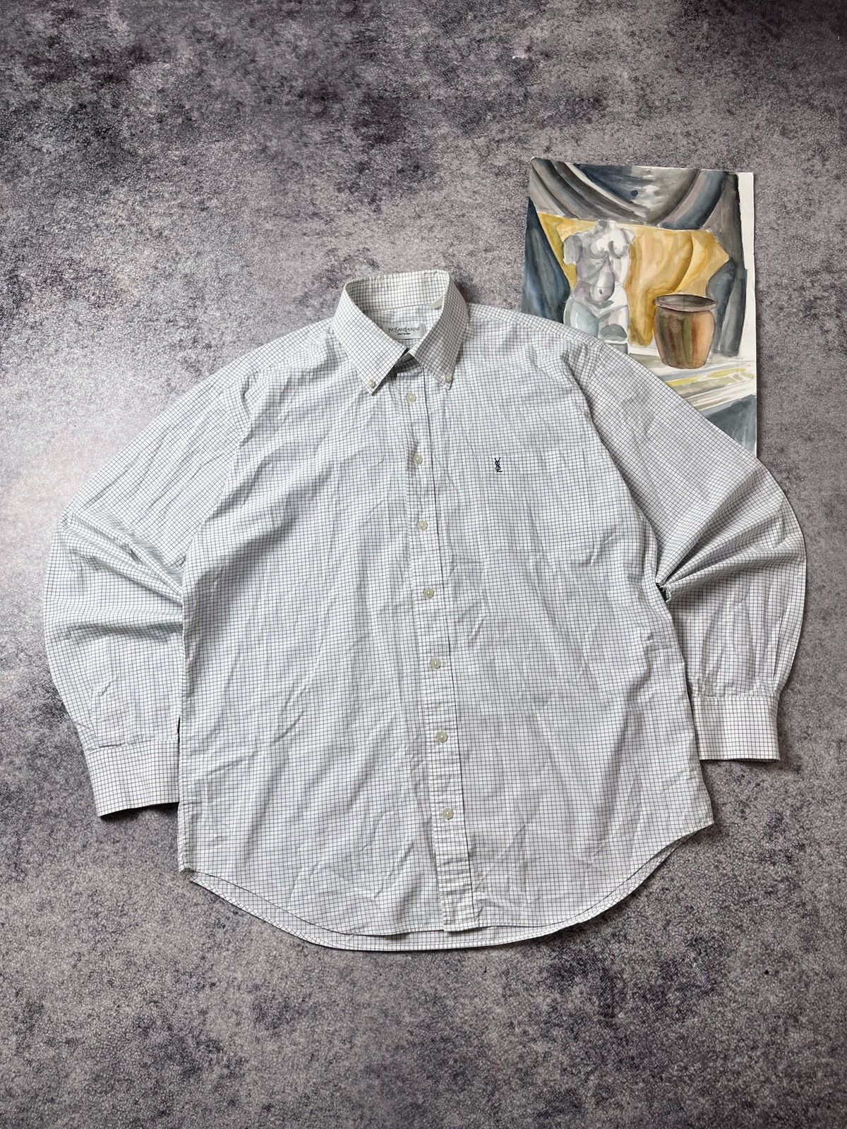Yves Saint Laurent 🔥90's YSL Old Money Checkered Boxy Summer Shirt Y2K Size US L / EU 52-54 / 3 - 1 Thumbnail