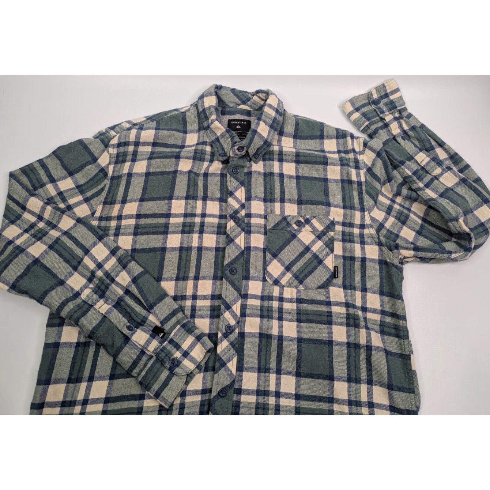 Quiksilver QuikSilver Shirt Men's Large Green Blue Plaid Flannel Regular Fit Skater Surf Size US L / EU 52-54 / 3 - 7 Thumbnail