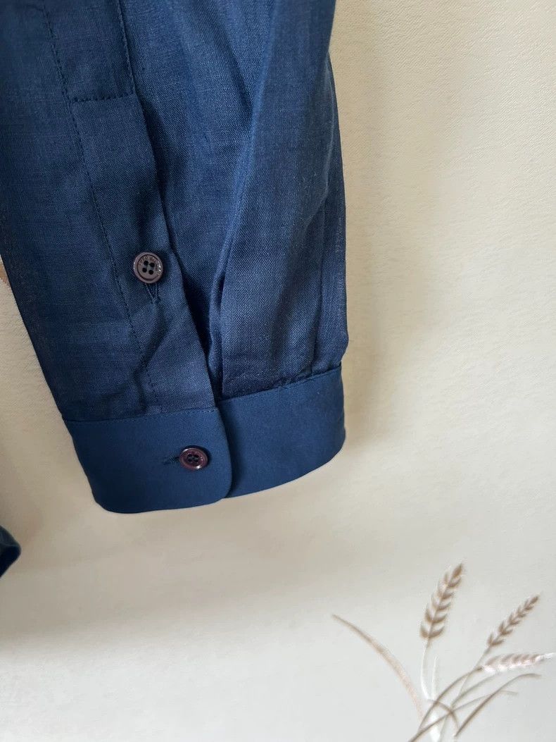 LORO PIANA Dark blue linen silk top