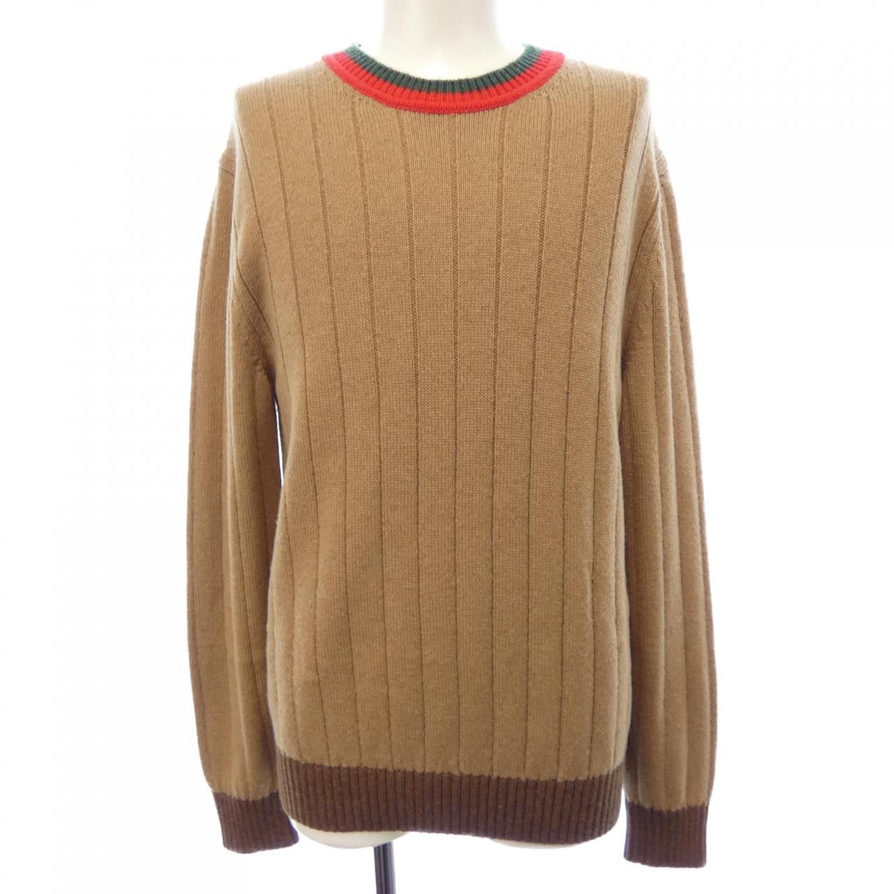 Gucci Gucci Gucci Web Stripe Camel Wool Sweater Natural Material Tops 721035 XKB4A DUTY FREE for USA Size ONE SIZE - 1 Thumbnail