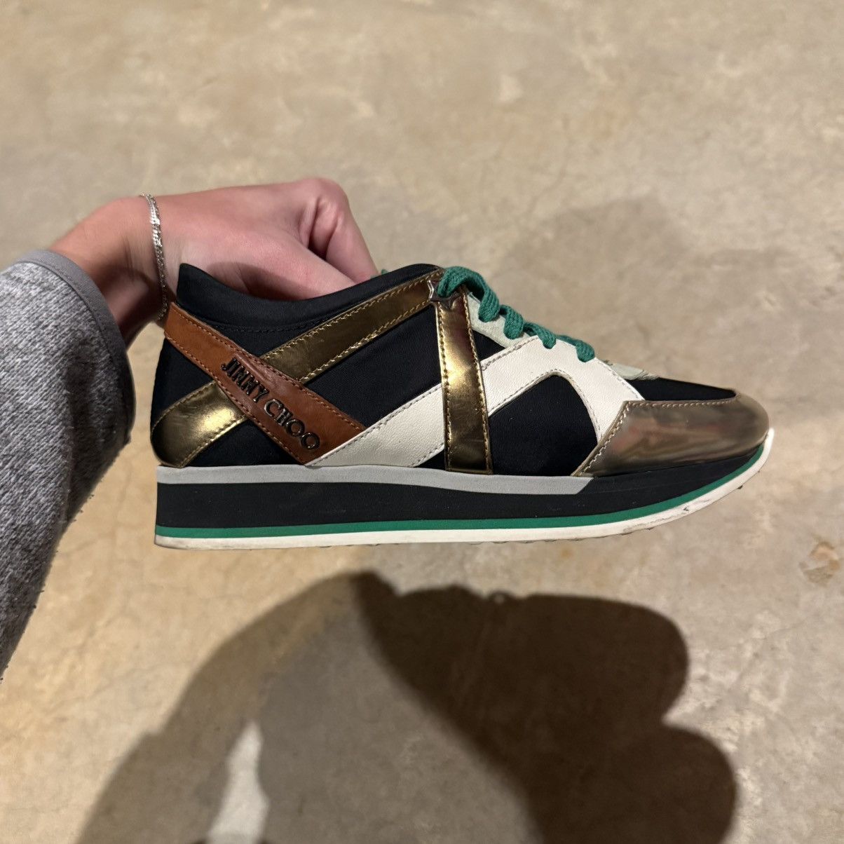 Jimmy Choo Jimmy Choo London Iconic Green Mix Media Logo Sneakers EU 35 Size US 5 / IT 35 - 7 Thumbnail