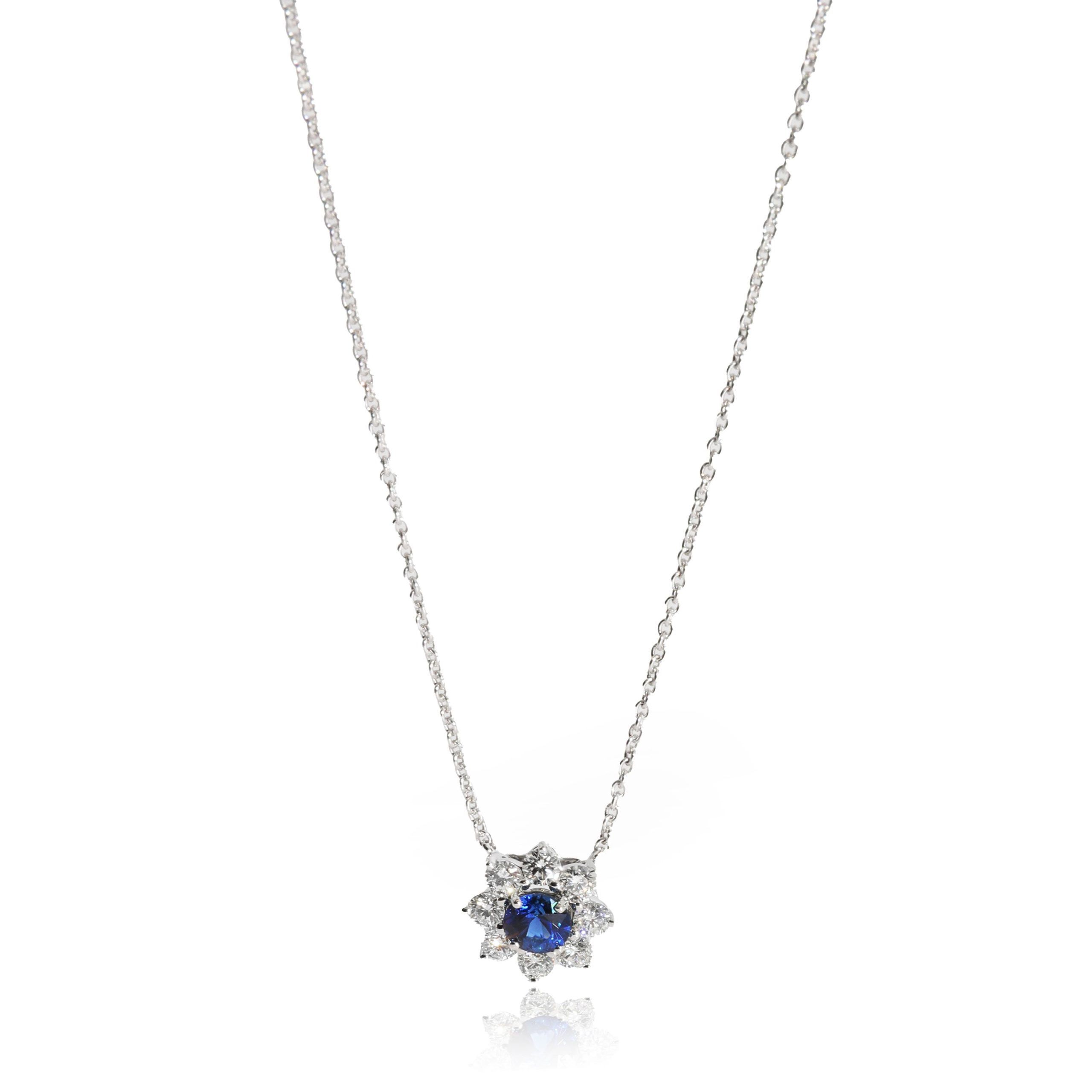 image of Harry Winston Sunflower Blue Sapphire Diamond Necklace In Platinum Vs1 0.47 Ctw, Women's