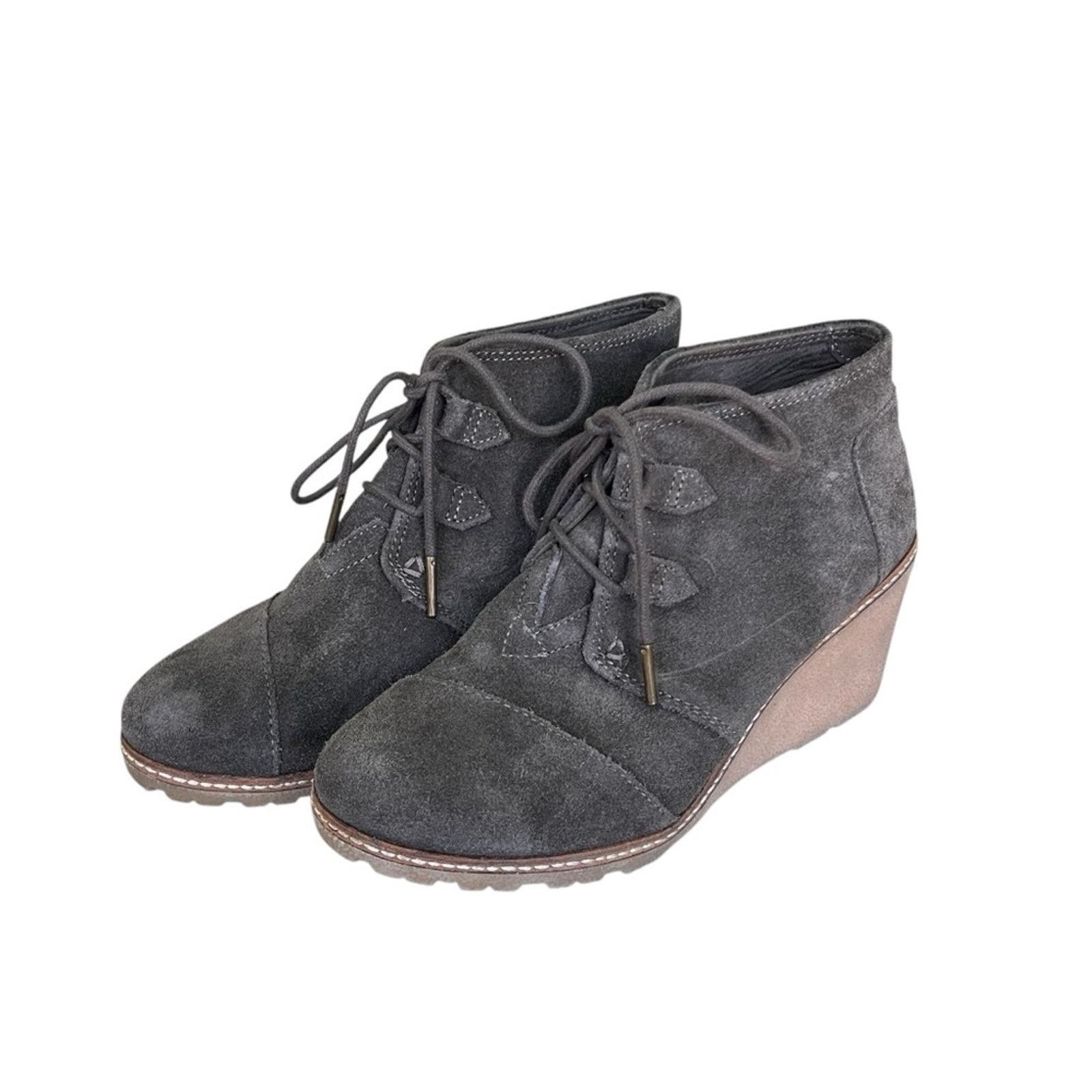 Toms Toms Faux Suede Lace Up Wedge Heel Bootie Smokey Brown 7.5 M Size US 7.5 / IT 37.5 - 4 Thumbnail
