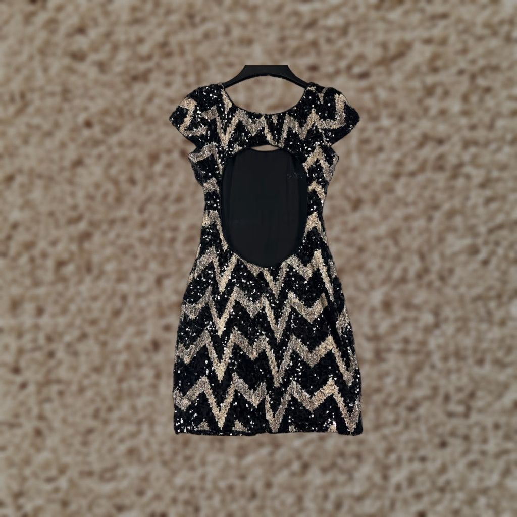 Dress the Population Dress The Population Dress Women's Medium Black Silver Stripes Sequin Open Back Dress Size M / US 6-8 / IT 42-44 - 1 Thumbnail