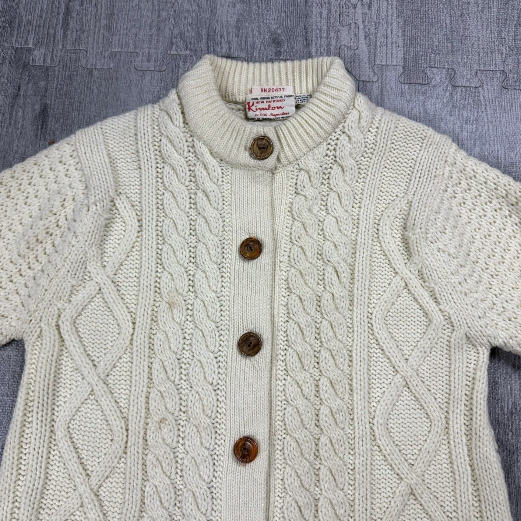 Vintage VINTAGE Kimlon Cable Knit Cardigan Sweater Dress Womens Small Ivory Button Front Pocket Preppy Hippy 50s 60s Size S / US 4 / IT 40 - 2 Thumbnail