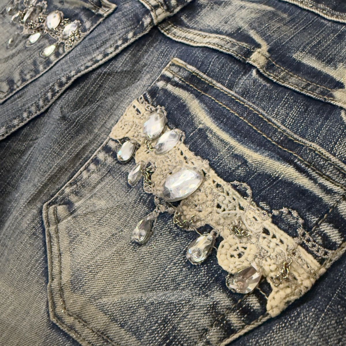 Hysteric Glamour Flare Sick 🔥 6th Avenue Rhinestone Lace Jeans LGB Style Size 30" / US 8 / IT 44 - 11 Thumbnail