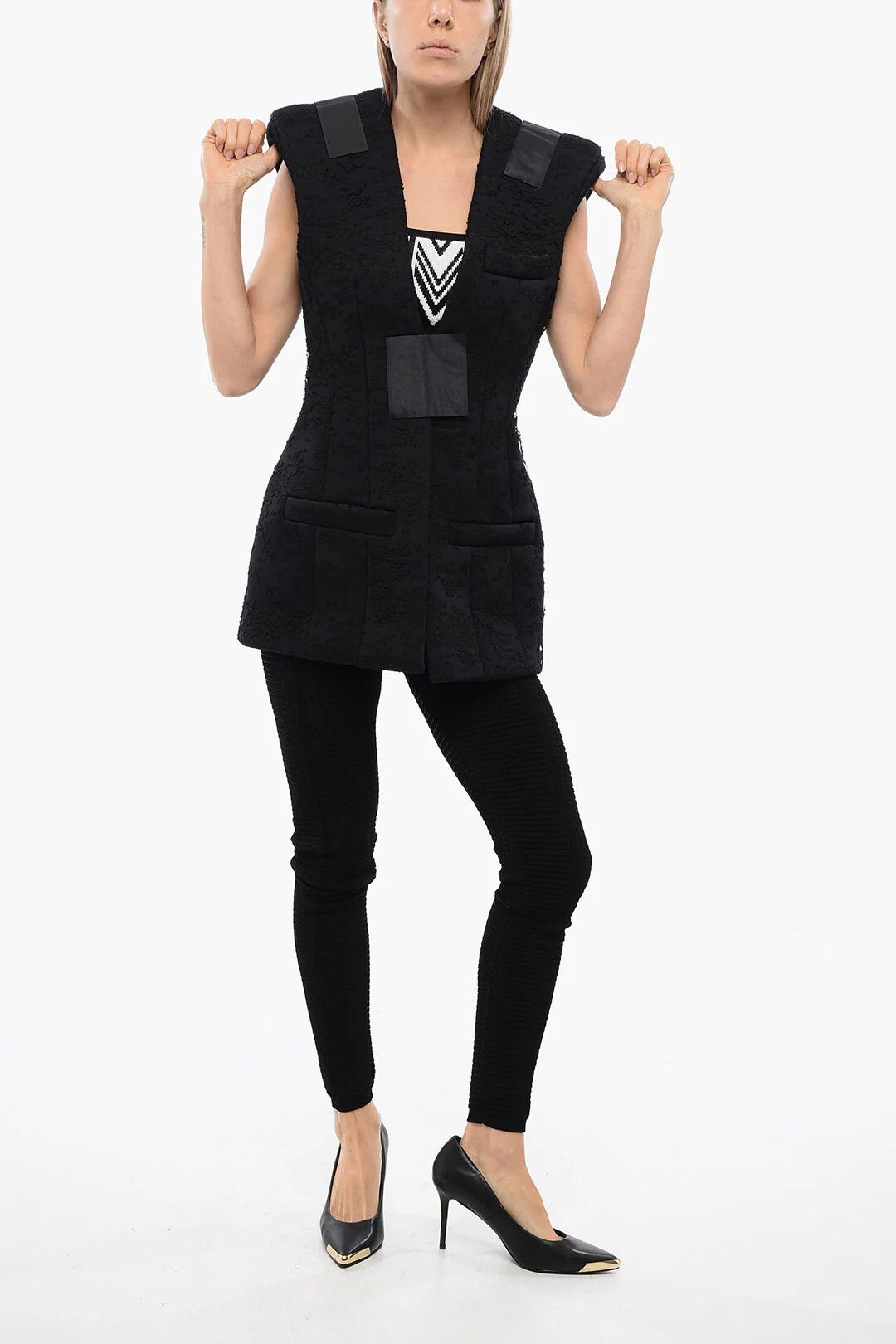 Balmain og1mm0326 Lace Padded Gilet in Black Size S / US 4 / IT 40 - 4 Thumbnail