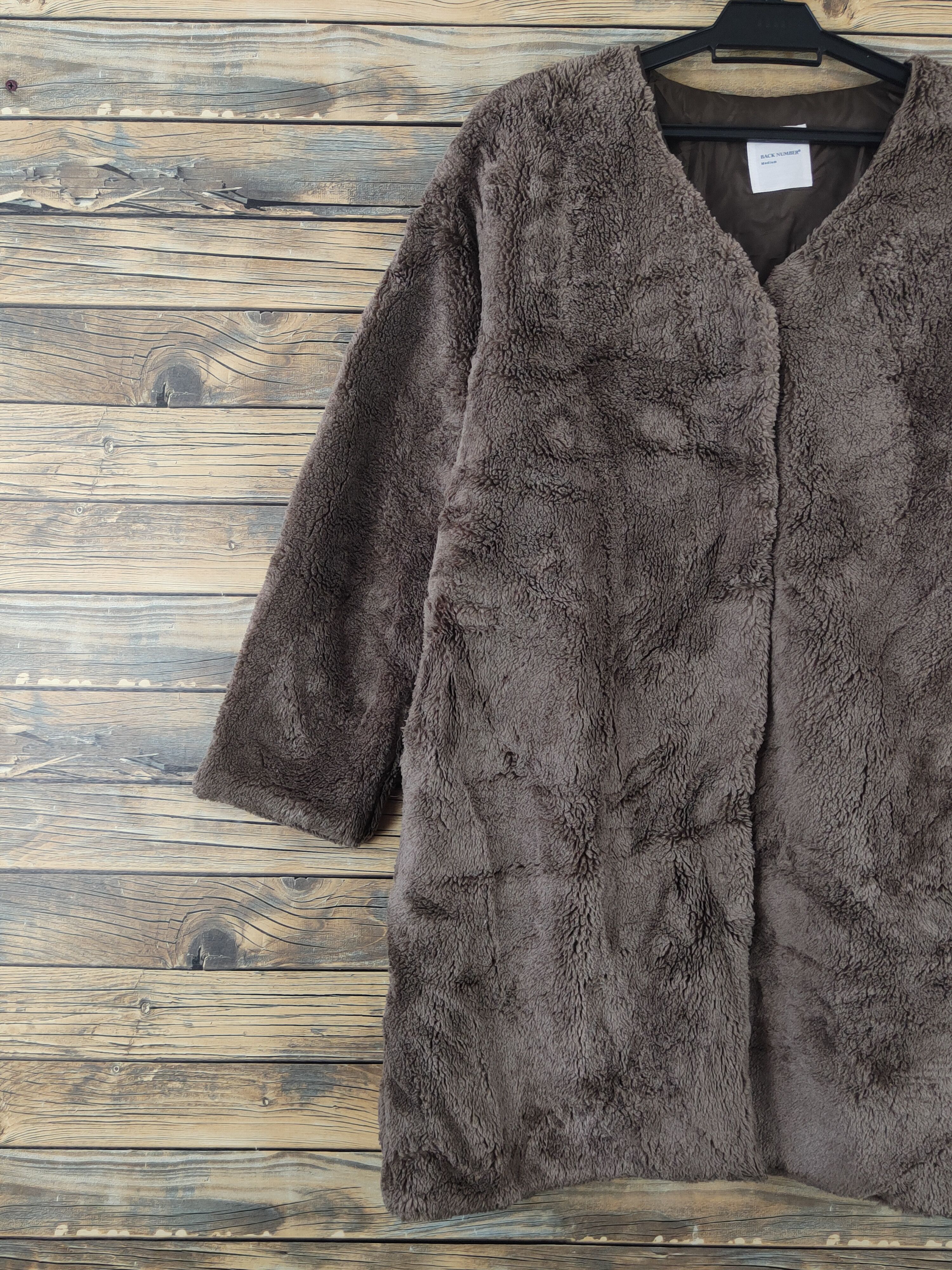 Japanese Brand × Vintage Back Number Dark Brown Fur Faux Sweater Coats Size M / US 6-8 / IT 42-44 - 3 Thumbnail