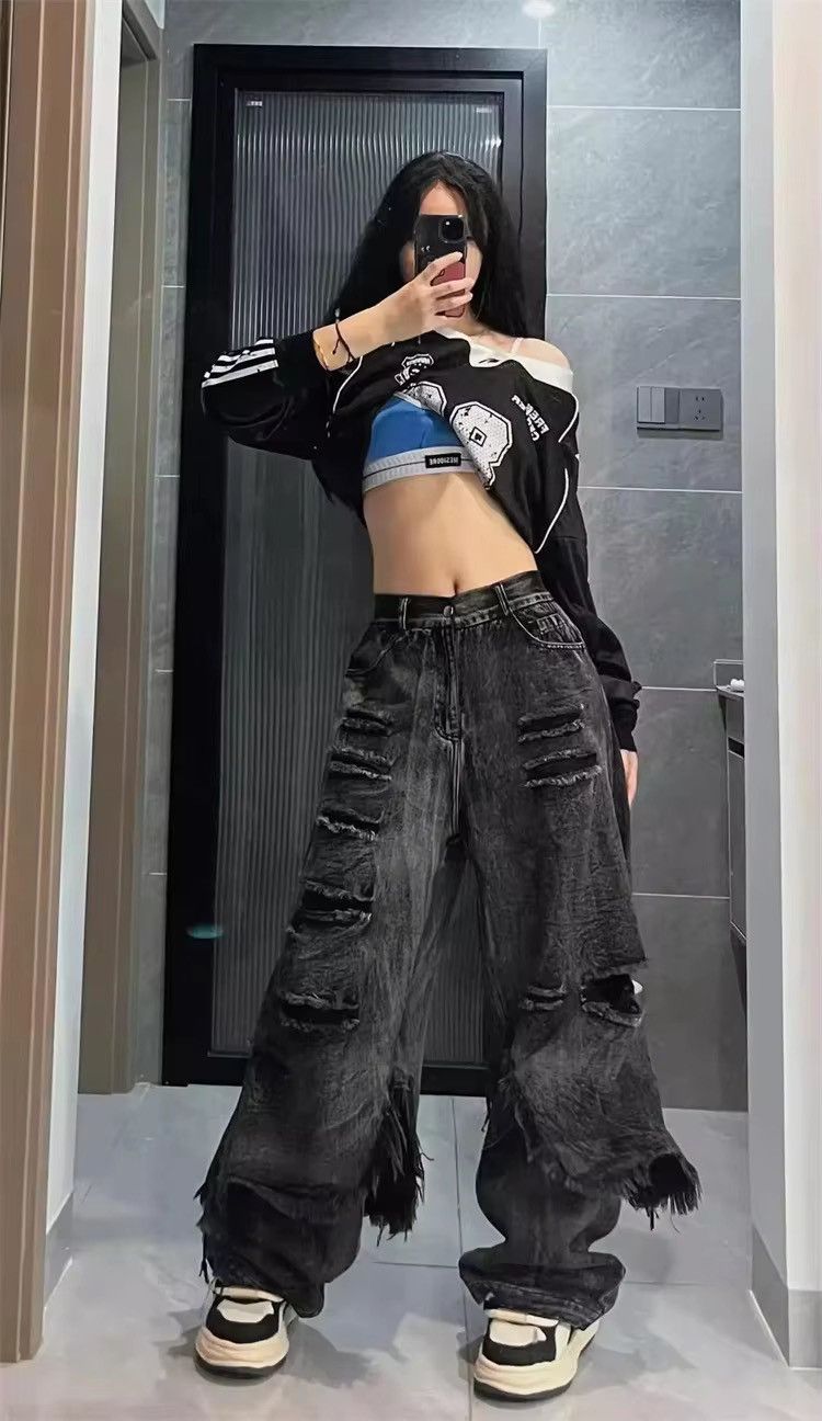Japanese Brand × Jean Y2K Ripped Fake Two-Piece Baggy Jeans Size 34" / US 12 / IT 48 - 2 Thumbnail