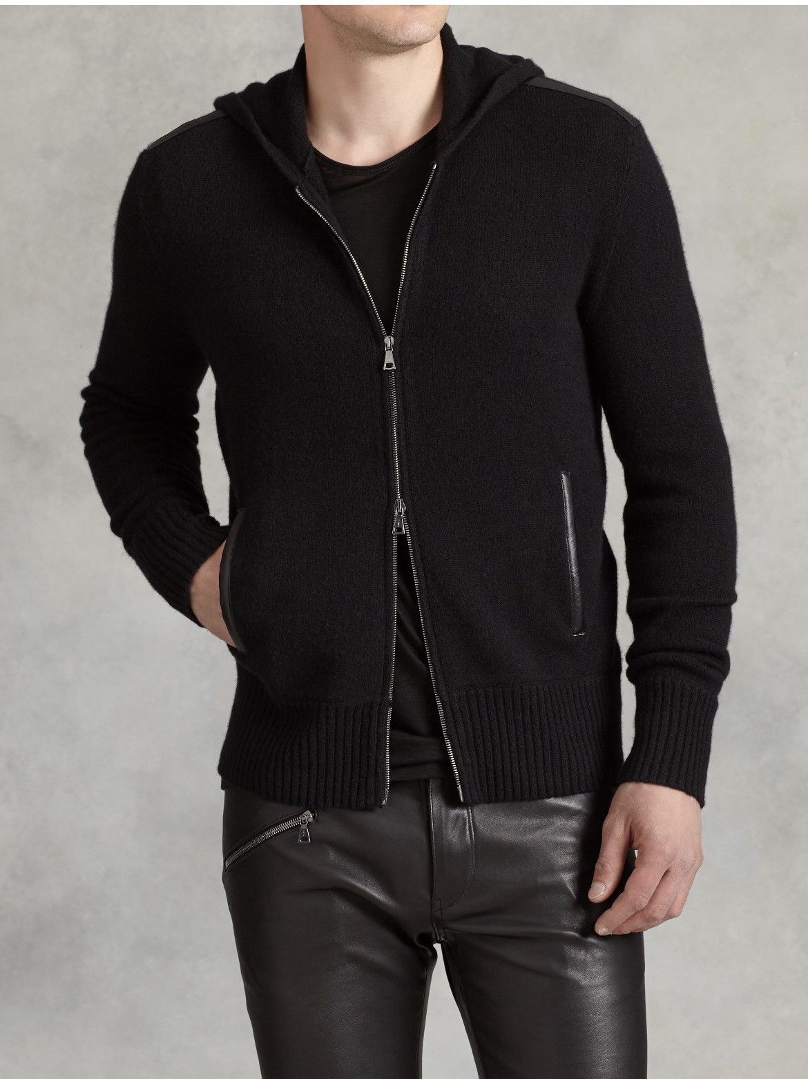 John Varvatos Zip-Up leather trim Hoodie medium. Size US M / EU 48-50 / 2 - 1 Thumbnail