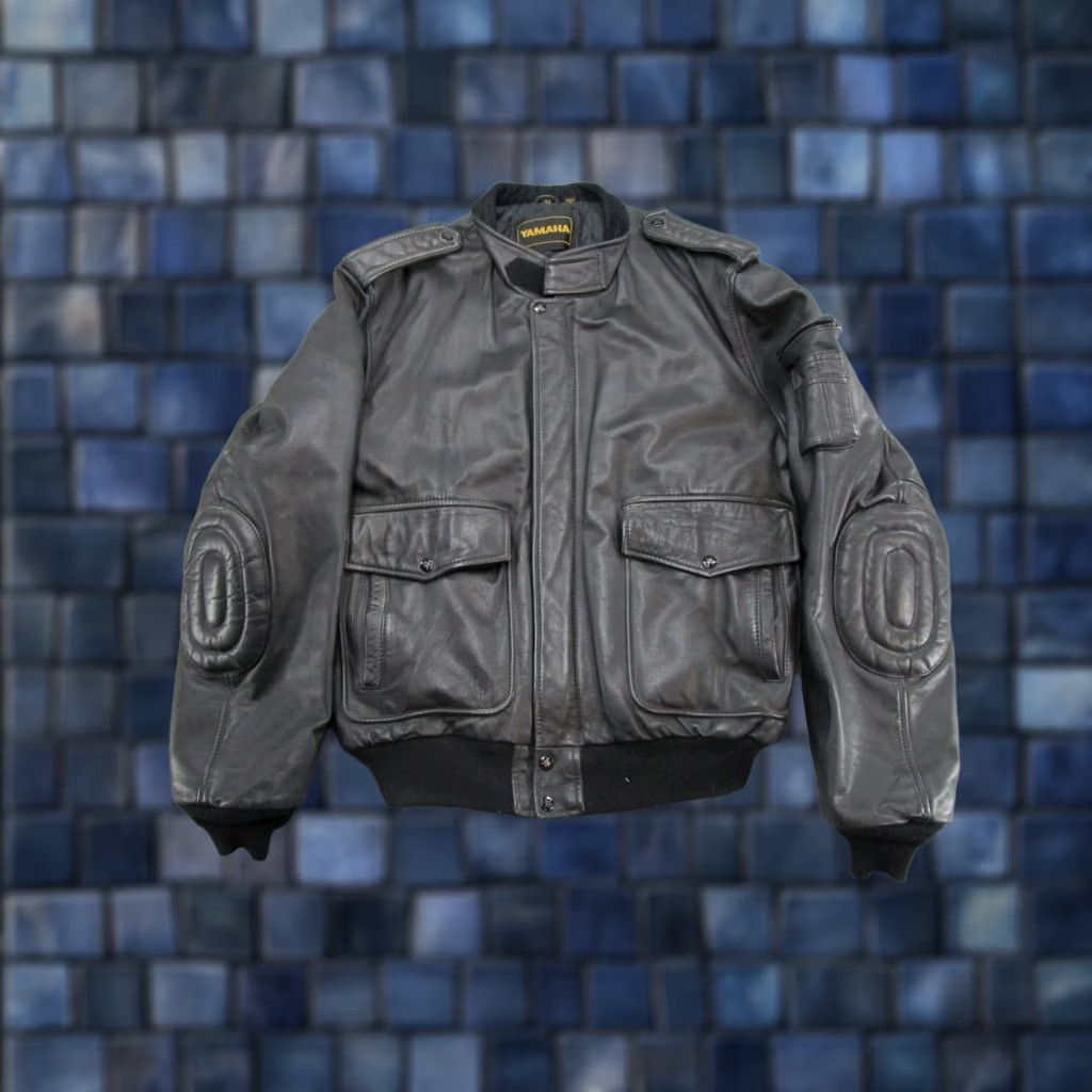 Yamaha VTG Yamaha Leather Jacket Mens Black Moto Bomber Quilted Lined Elbow Patch Size 46 Size US S / EU 44-46 / 1 - 1 Thumbnail