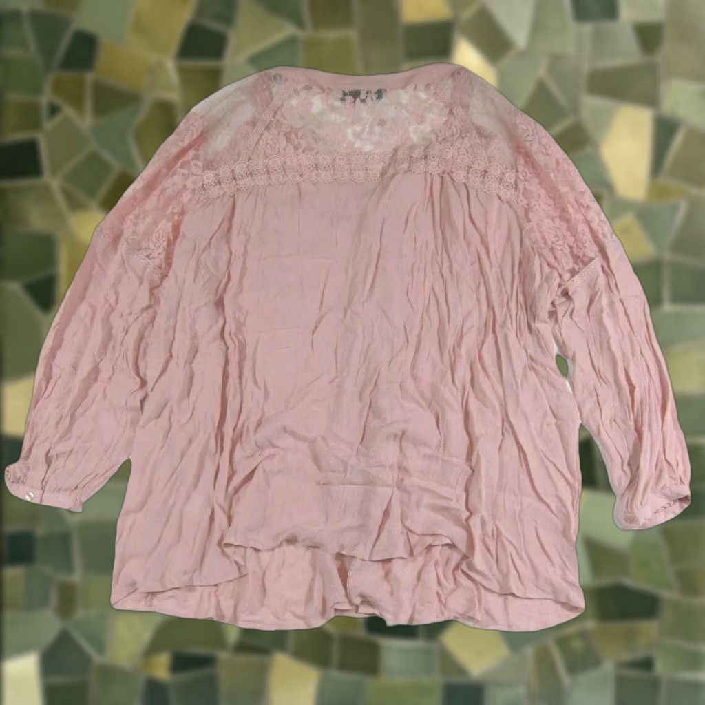 Vintage NWT Roaman's 100% Rayon Pink Embroidered Lace Long Sleeve Blouse Top Women 28W Size 4XL / US 24-26 - 1 Thumbnail