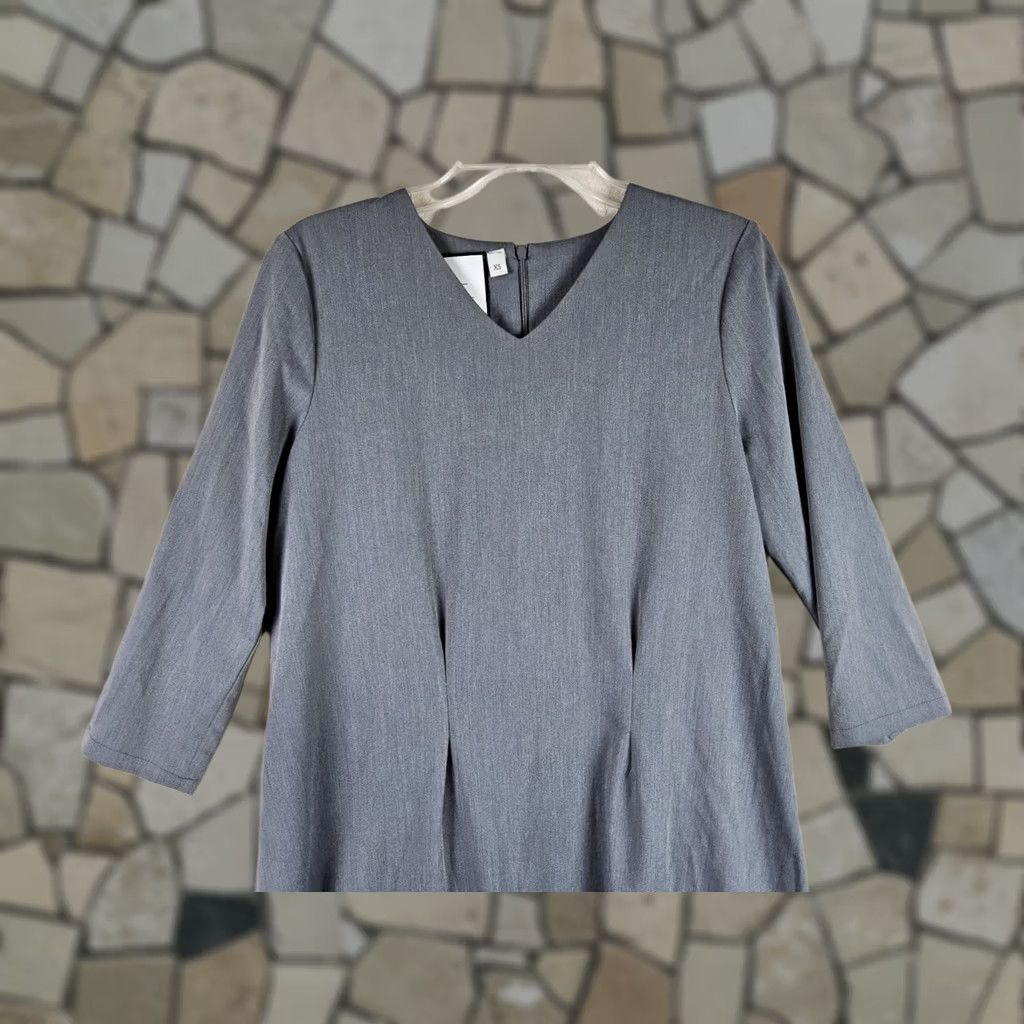 Vintage ADEPTT Women's 3/4 Sleeve Grey Dress XS Shift Long 46.5" Chest 37" Regular Womens Size XS / US 0-2 / IT 36-38 - 1 Thumbnail