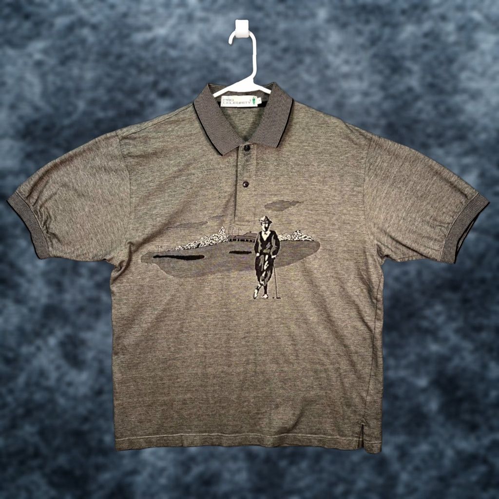 Vintage VINTAGE Pro Celebrity Polo Shirt Mens XL Gray Golf Theme Graphic Cotton Blend Polo Shirt Short Sleeve Button Closure Collared Casual 8/10 Mens Size US XL / EU 56 / 4 - 1 Thumbnail