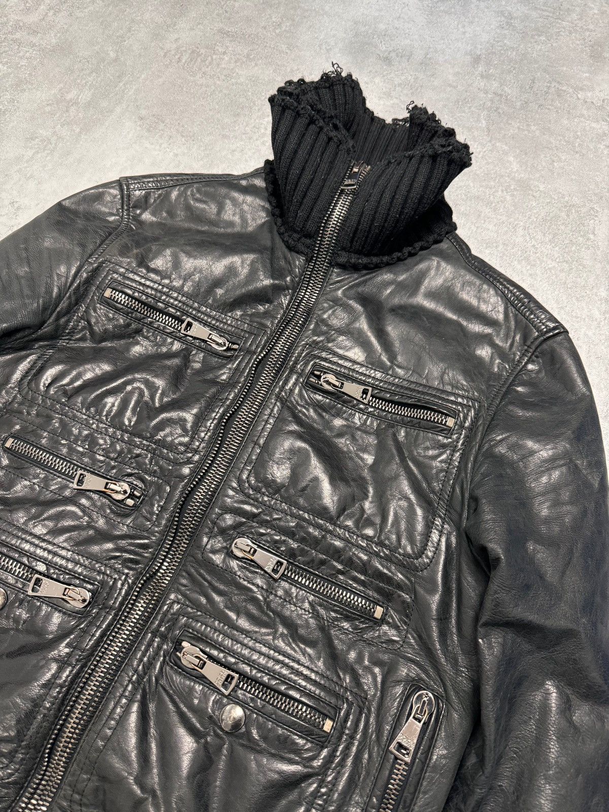 Dolce & Gabbana 00’s Dolce & Gabbana Distressed Wool Pocket Leather Jacket Size US M / EU 48-50 / 2 - 3 Thumbnail