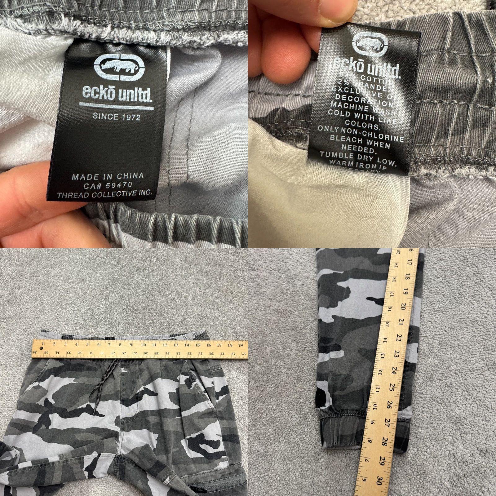 Ecko Unltd. Ecko Unltd Camouflage Cargo Jogger Pants Mens Medium Gray Elastic Waist Casual Size US 31 - 8 Thumbnail