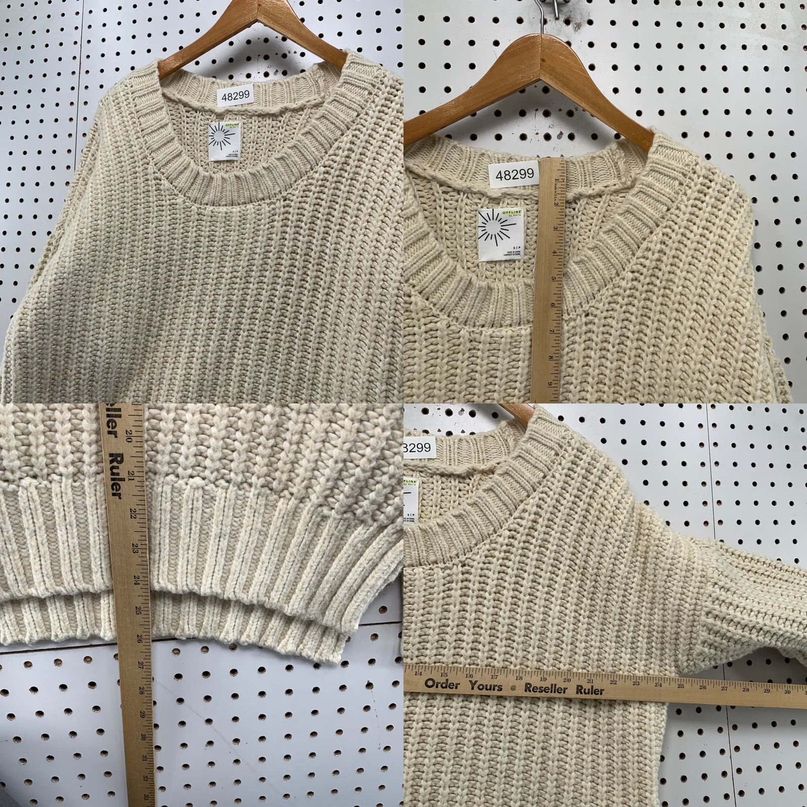 Vintage OFFLINE by Aerie Sweater Women S Cream Ivory Chunky Knit Crewneck/Heavy Ribbed Knit Pullover Oversized Casual Winter Size S / US 4 / IT 40 - 8 Thumbnail