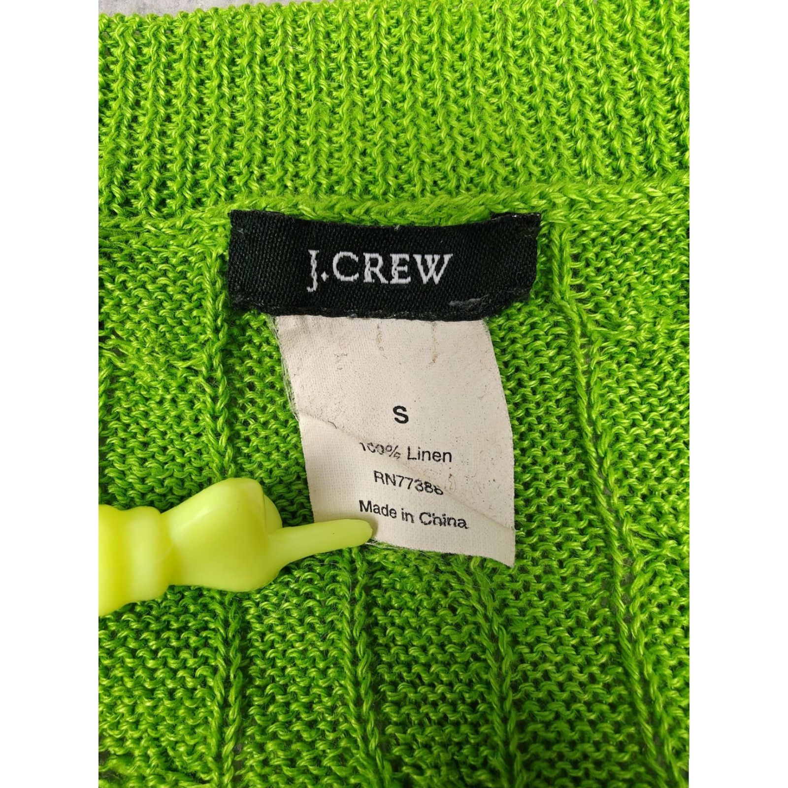 J.Crew J.CREW Sweater Womens Small Lime Green 100% Linen Cable-Knit V-Neck Pullover Shirt Size S / US 4 / IT 40 - 2 Thumbnail