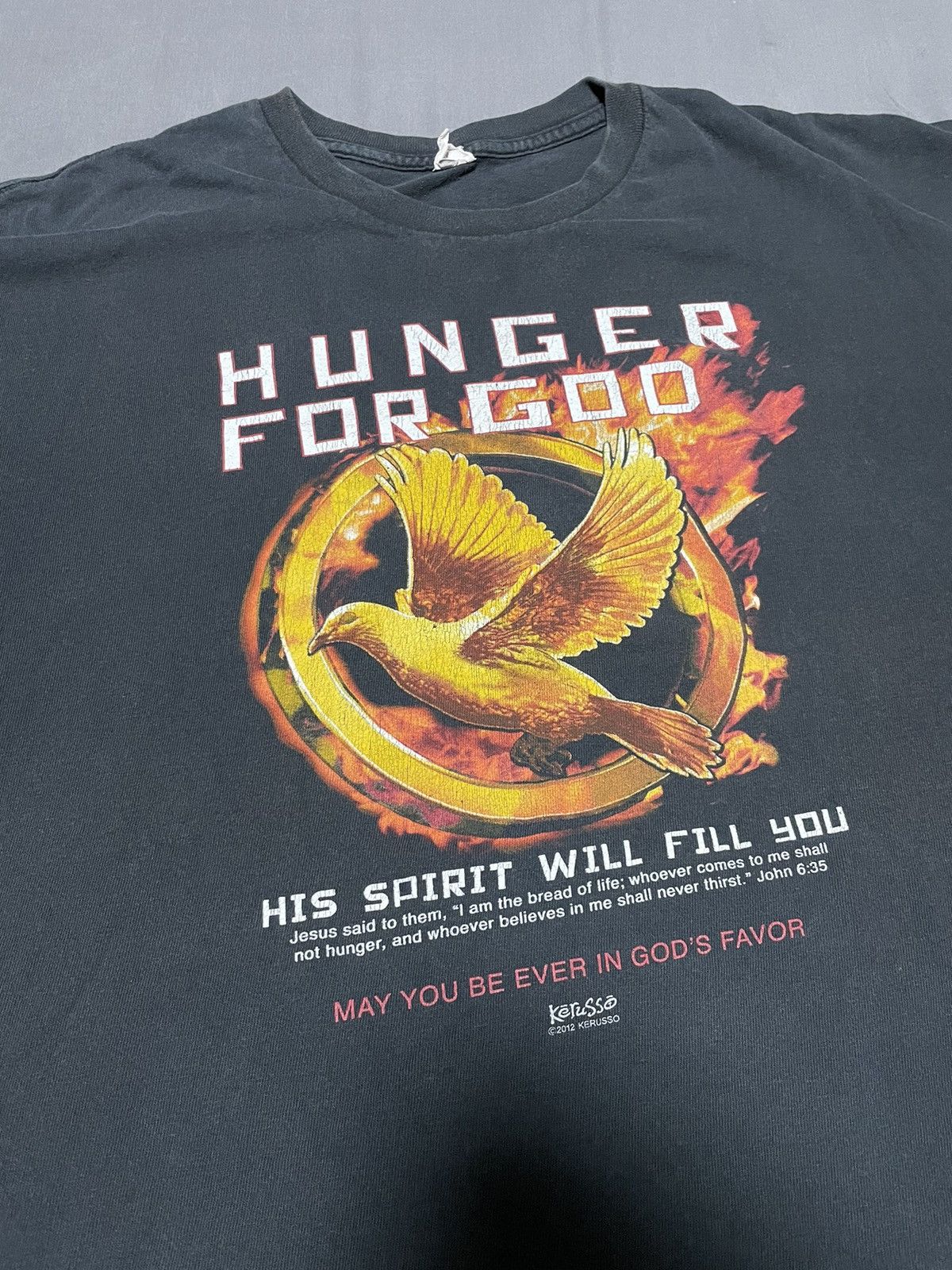 Vintage 🔥🕊️2012 “Hunger For God” Hunger Games Christian Parody Tee Size US XL / EU 56 / 4 - 3 Thumbnail