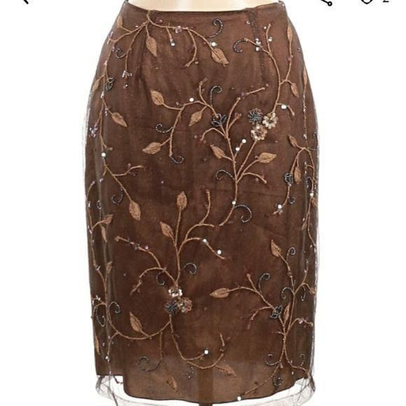 Vintage Vtg Rickie Freeman Skirt Formal Overlay Floral Beaded Embroi Size 28" / US 6 / IT 42 - 1 Thumbnail