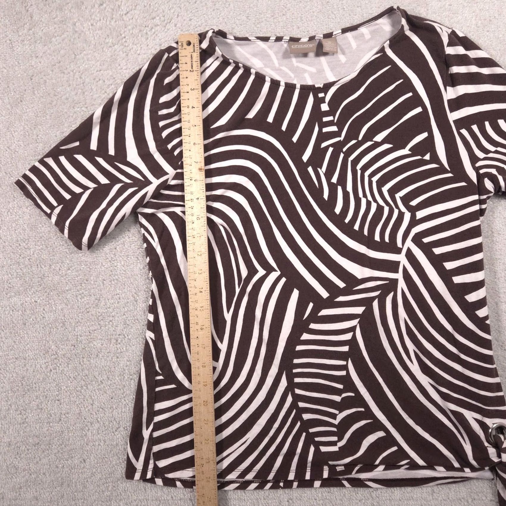Vintage Chico's Shirt Womens 2 Brown Zebra Stripe Scoop Neck Short Sleeve Tie Hem Top Shirt Size XS / US 0-2 / IT 36-38 - 6 Thumbnail