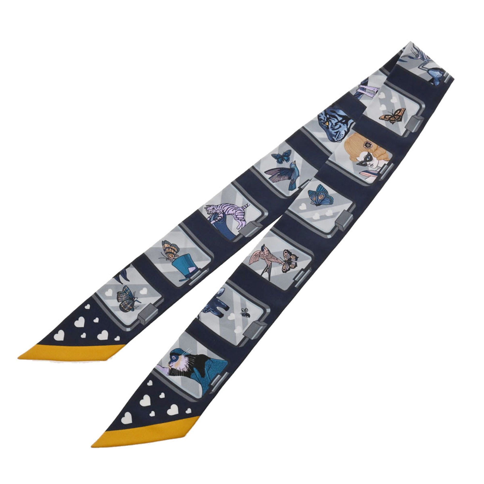 image of Hermes Twilly Story Navy/light Blue Women's 100% Silk Scarf Muffler in Black