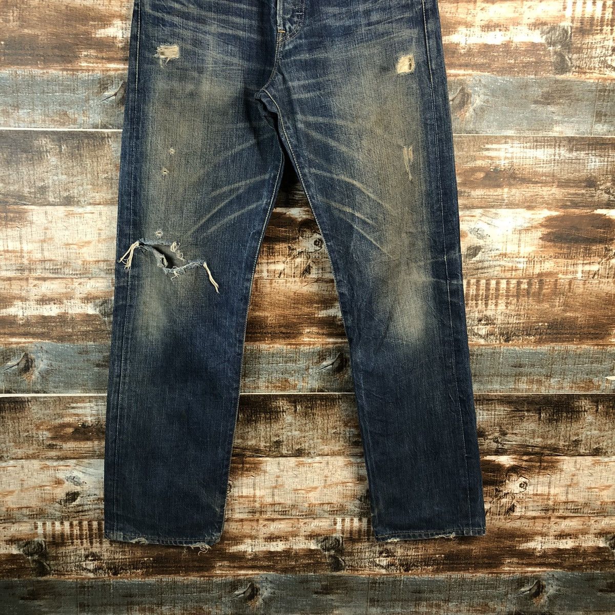 Levi's Levis 501 Blue Distressed ripped Denim jeans Pants #A2606 Size US 32 / EU 48 - 3 Thumbnail