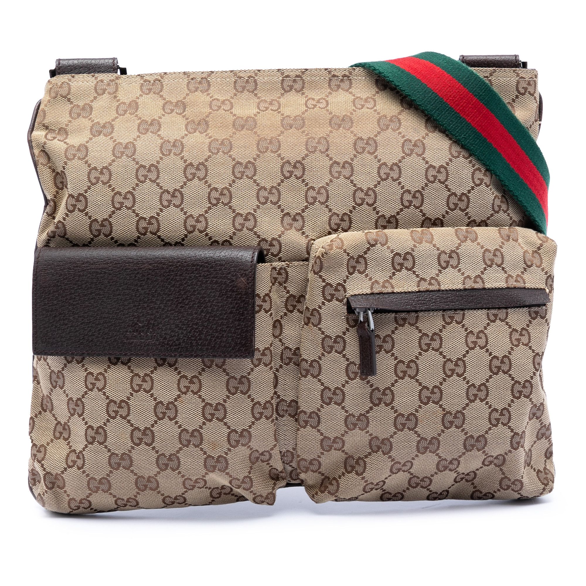 Gucci Gucci GG Canvas Web Double Pocket Crossbody Size ONE SIZE - 1 Thumbnail