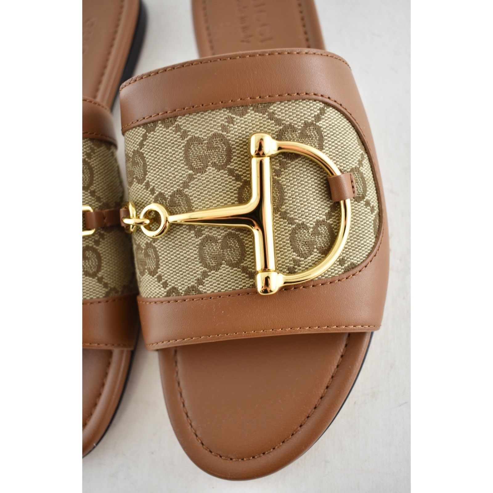 Gucci Gucci Alfa Gold Horsebit Brown GG Canvas Mule Sandal 37.5 Size US 7.5 / IT 37.5 - 9 Thumbnail