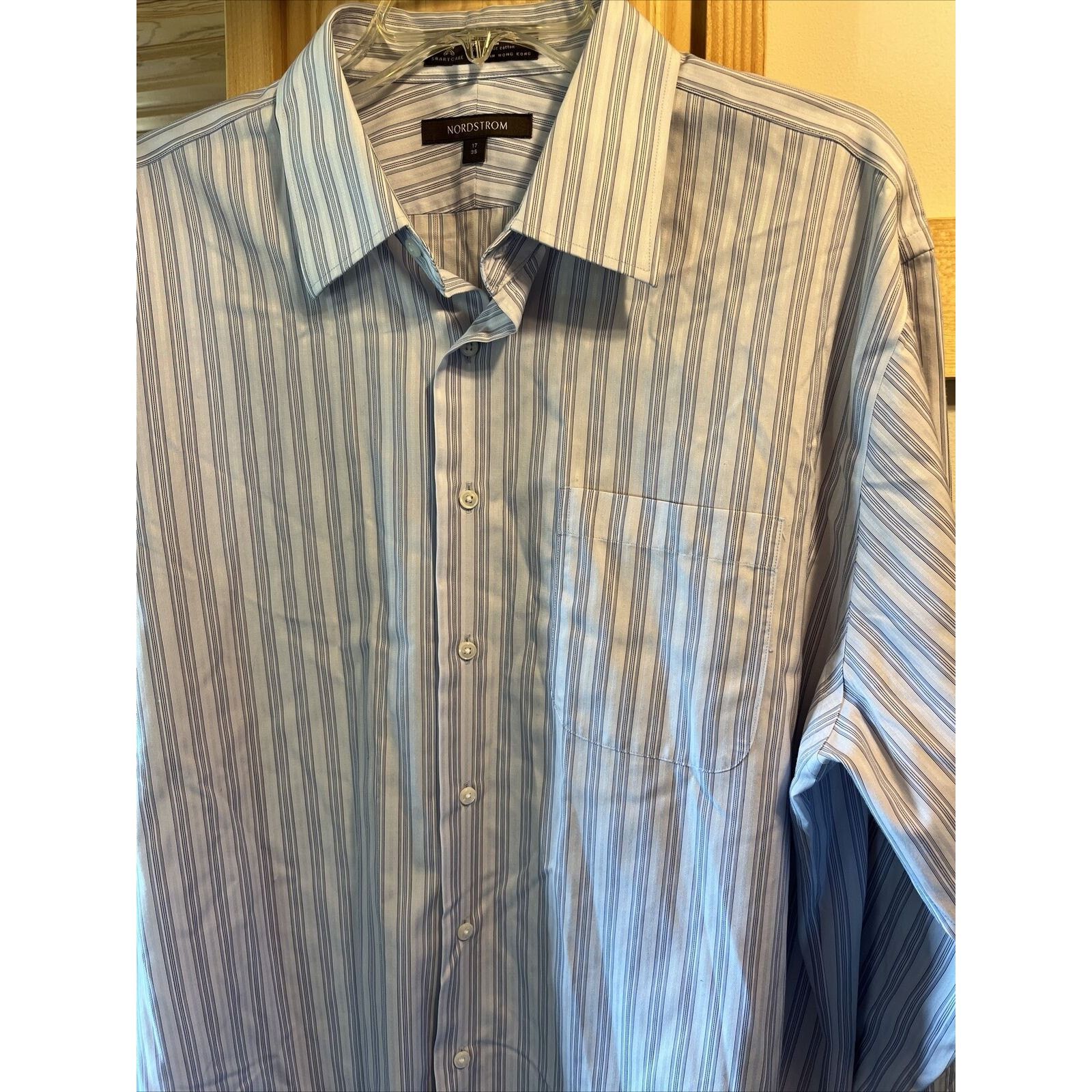 Nordstrom Nordstrom Men’s 17 35 Blue Grey Striped Button Cotton Shirt Size US XXL / EU 58 / 5 - 8 Thumbnail