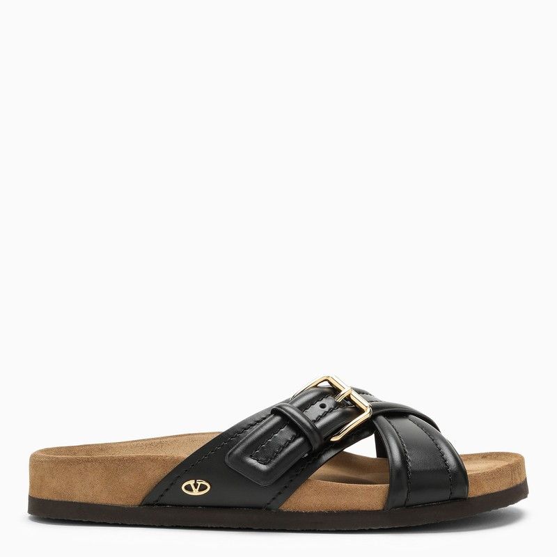 image of Valentino Garavani Fussfriend Black Leather Slide Sandal, Women's (Size 9)