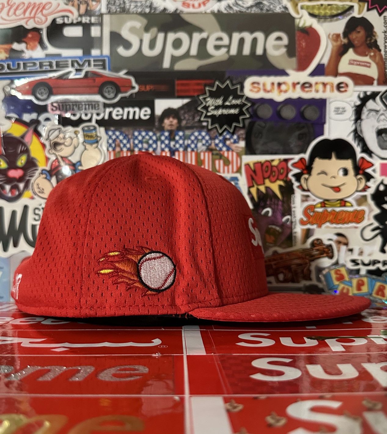 New Era × Supreme SS18 Supreme New Era Mesh Box Logo Fitted Hat Red 7 5/8 Size ONE SIZE - 3 Thumbnail